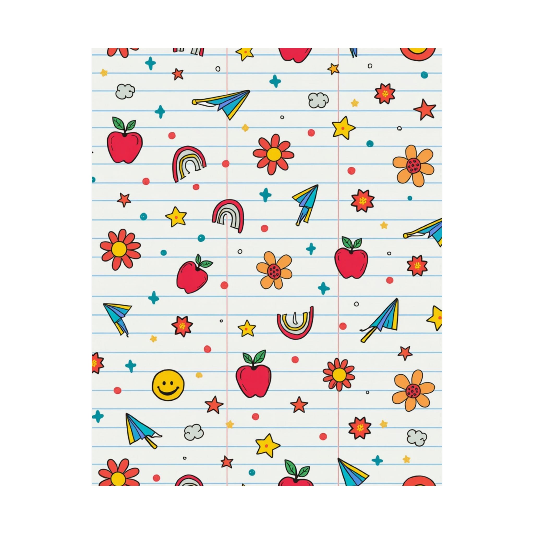 Notebook Doodle Matte Poster — Cute School Icons (apples, rainbows, paper planes)