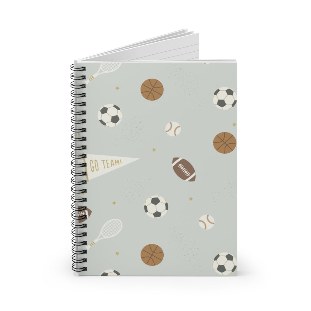 Sports Pattern Spiral Notebook — "Go Team!" Ruled Journal for Kids & Coaches