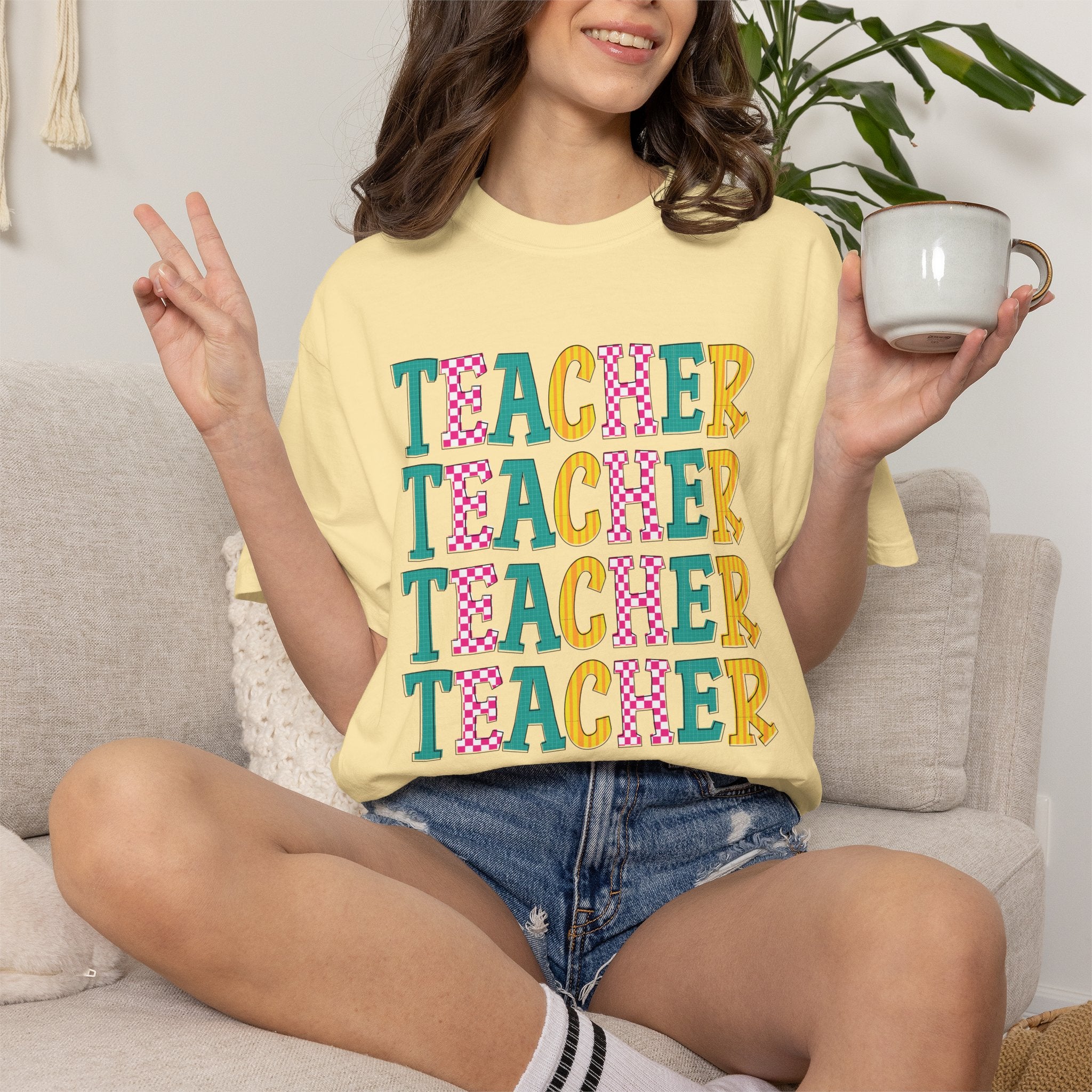 Teacher Repeat Pattern T-Shirt — Colorful Back-to-School Gift