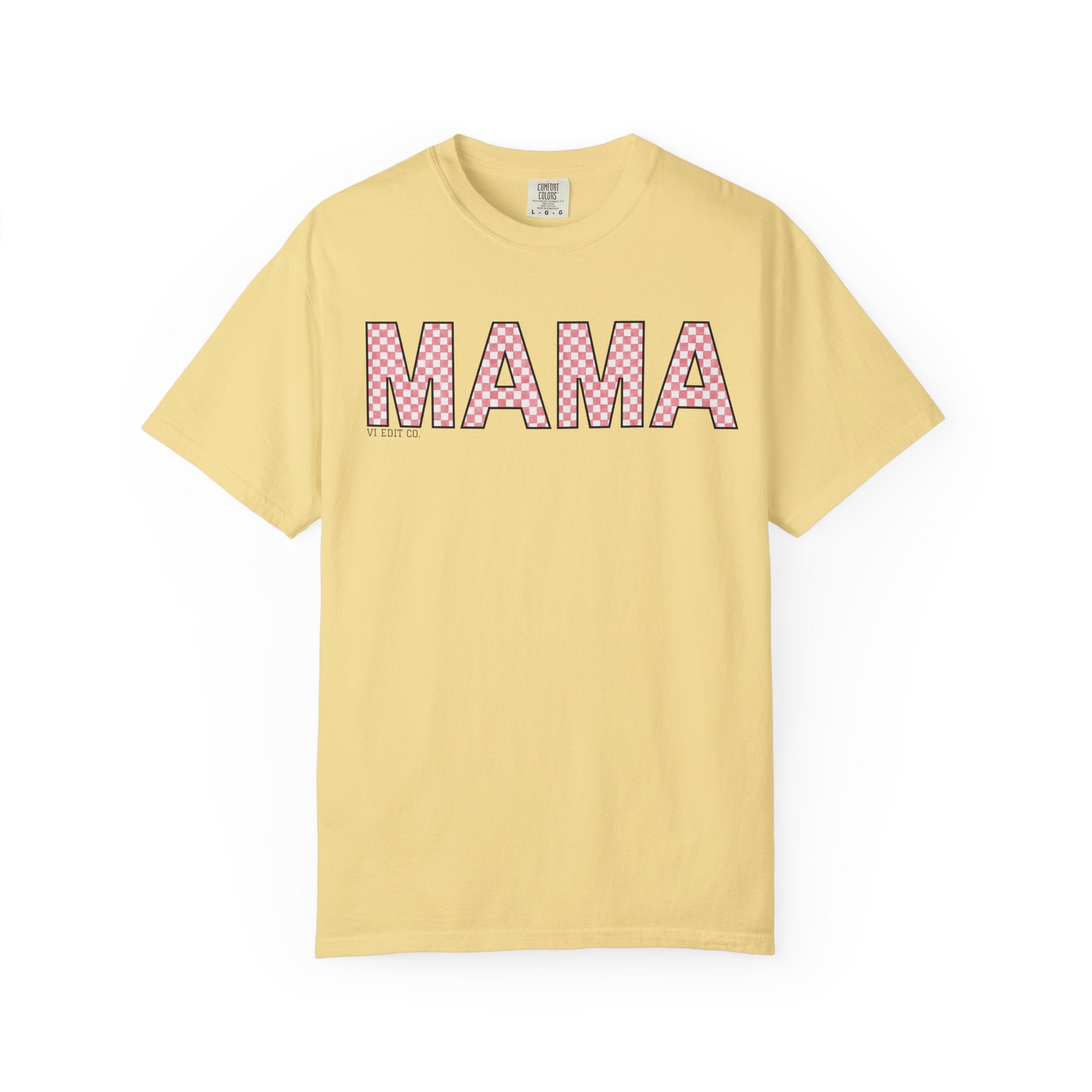 Mama Checkered Letters T-Shirt | Pink Plaid Typography Tee