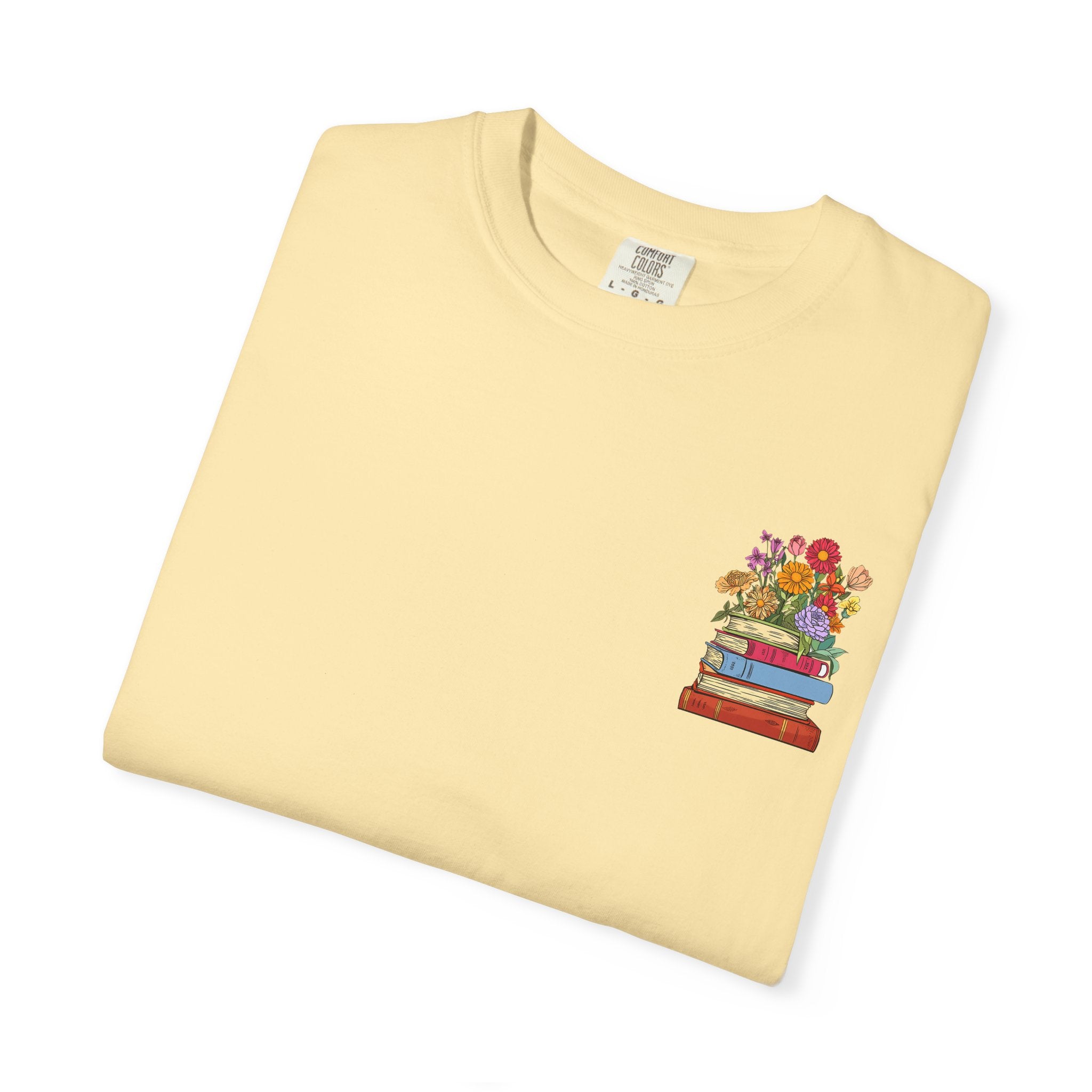 Reading Cozy T-Shirt — Floral Stack of Books Design