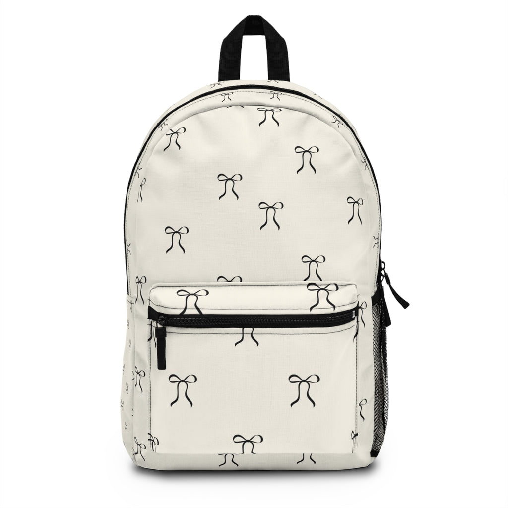 Minimal Bow Pattern Backpack — Cream Monogram Canvas School & Everyday Bag
