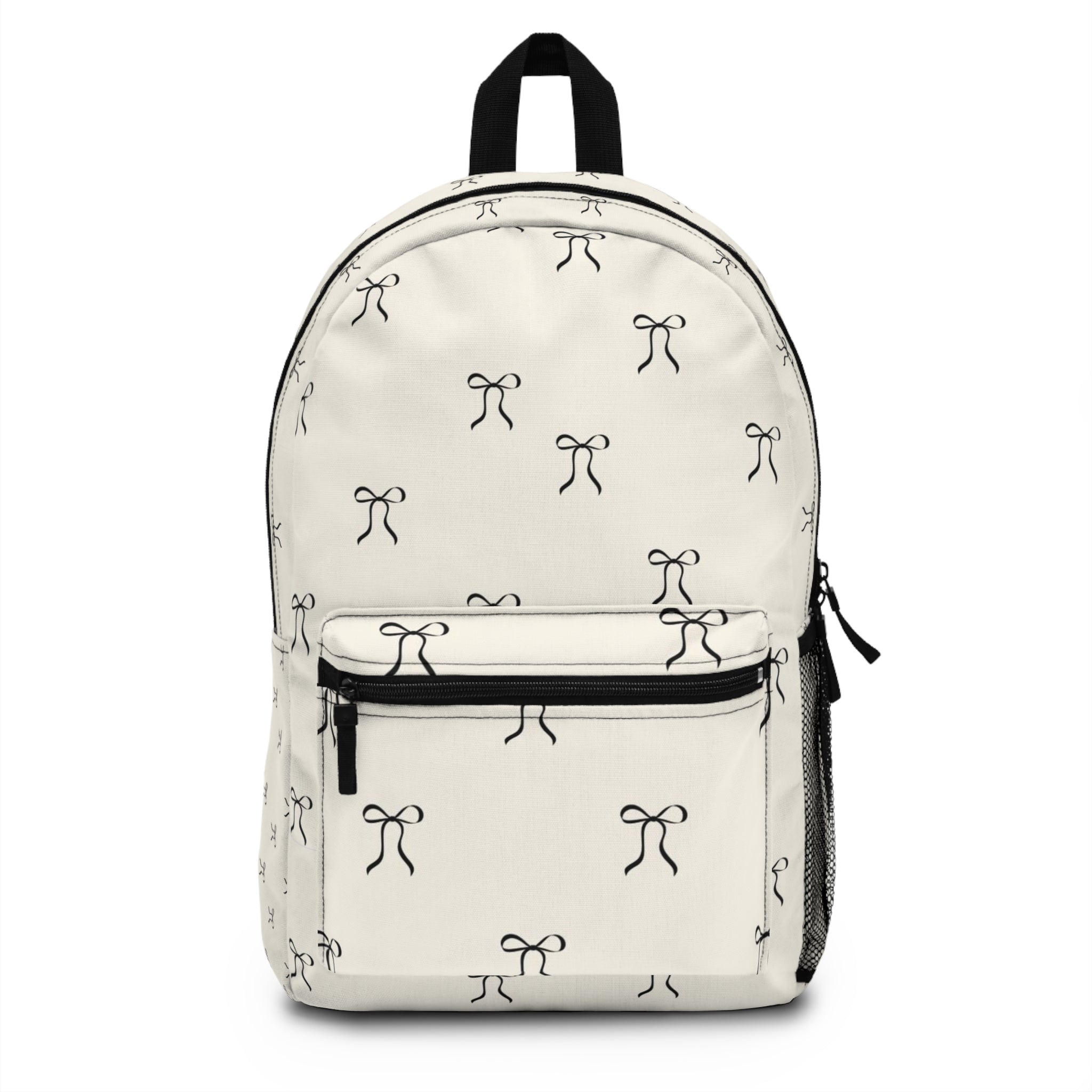 Minimal Bow Pattern Backpack — Cream Monogram Canvas School & Everyday Bag