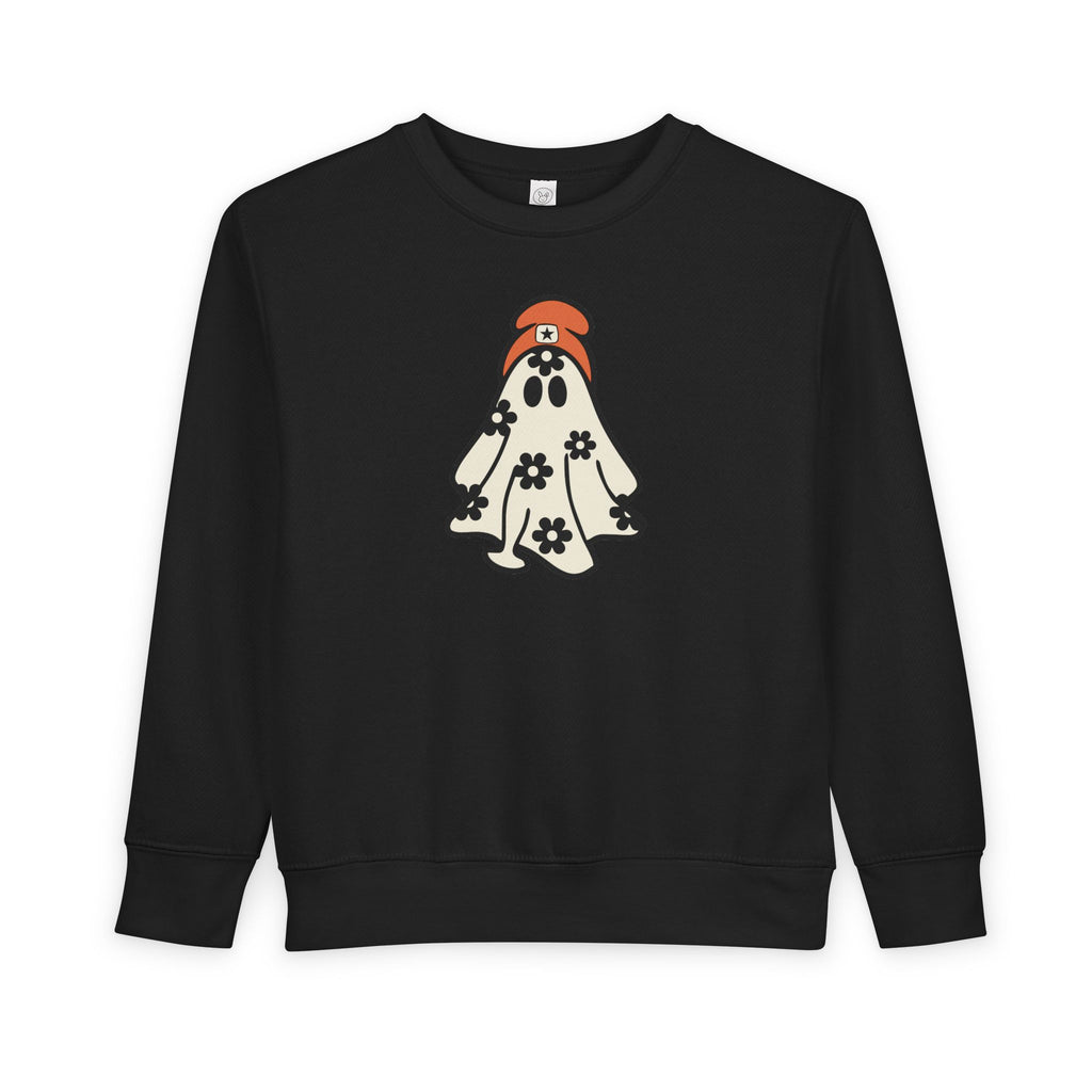 Toddler Sweatshirt — Cute Flower Ghost with Orange Beanie Kids Pullover