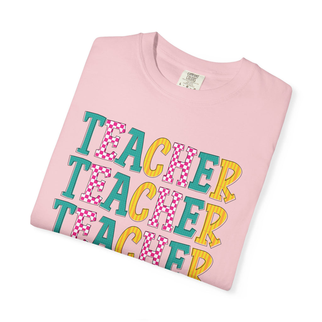 Teacher Repeat Pattern T-Shirt — Colorful Back-to-School Gift