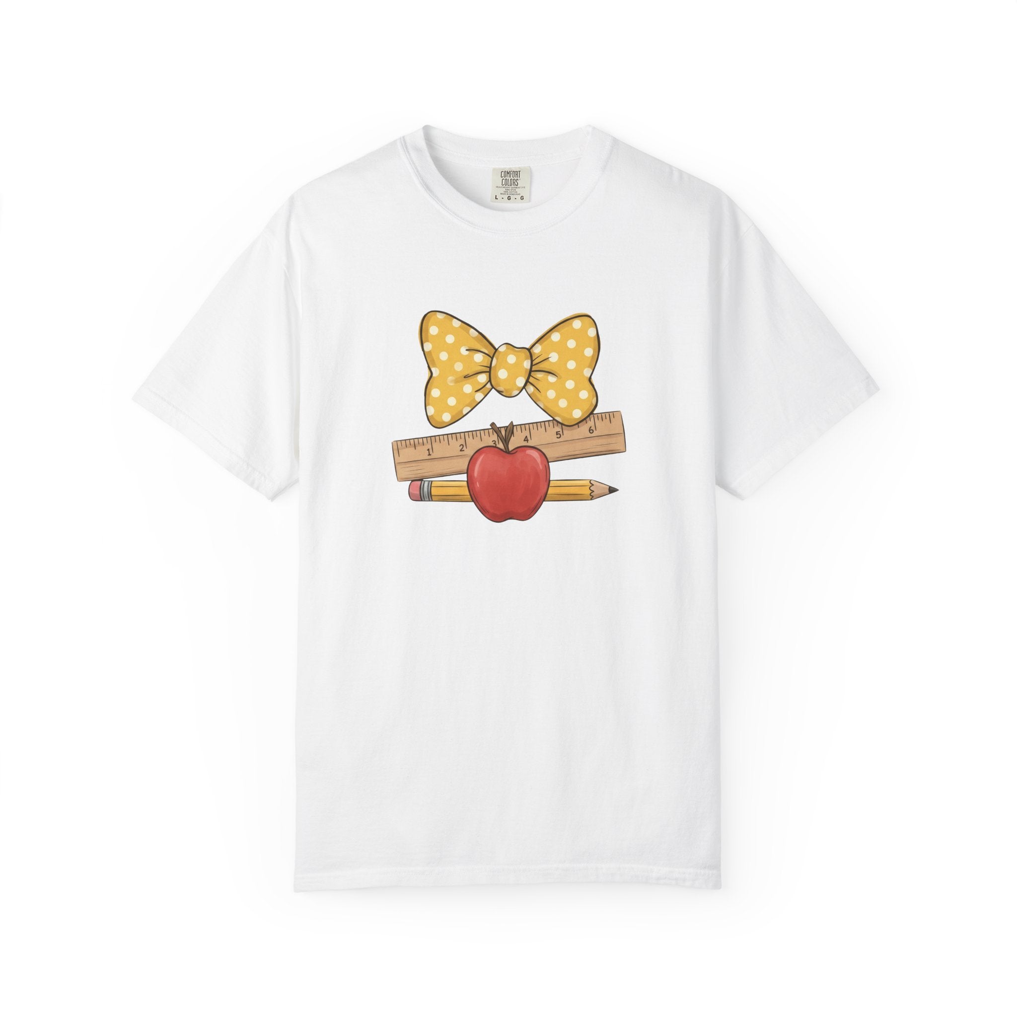 Teacher Apple & Pencil T-Shirt — Cute Polka Dot Bow Back-to-School Tee