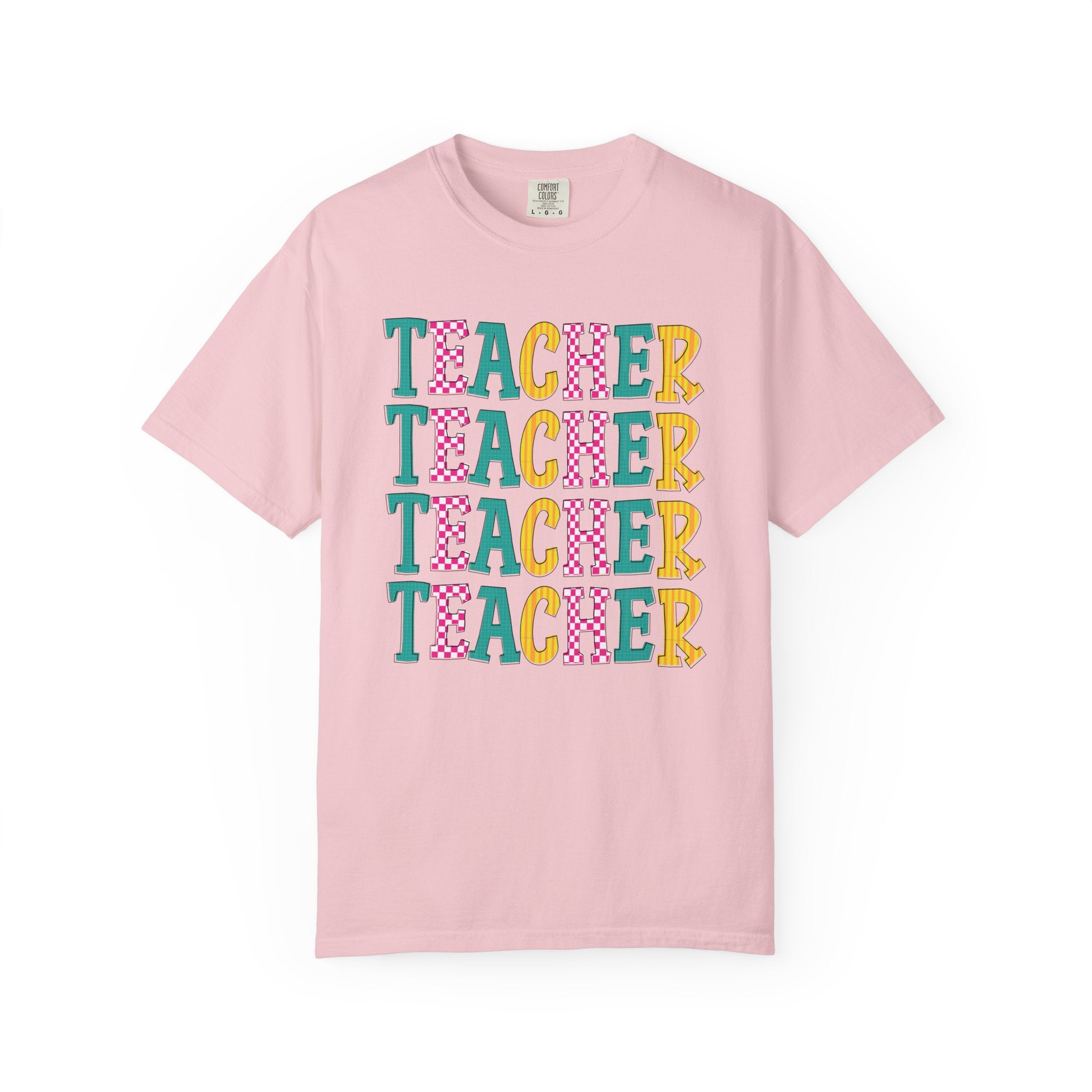 Teacher Repeat Pattern T-Shirt — Colorful Back-to-School Gift