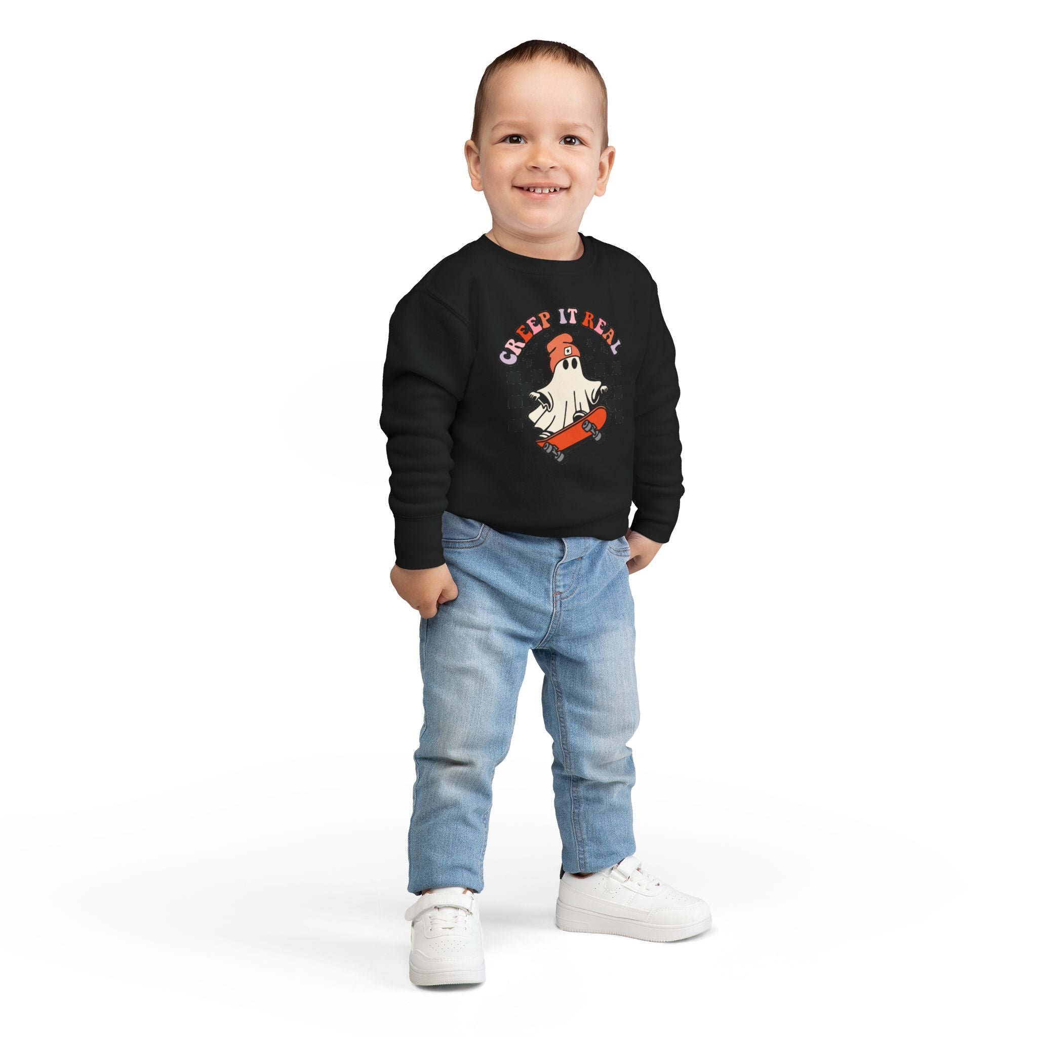 Toddler Sweatshirt — "Creep It Real" Skate Ghost Graphic Kids Pullover