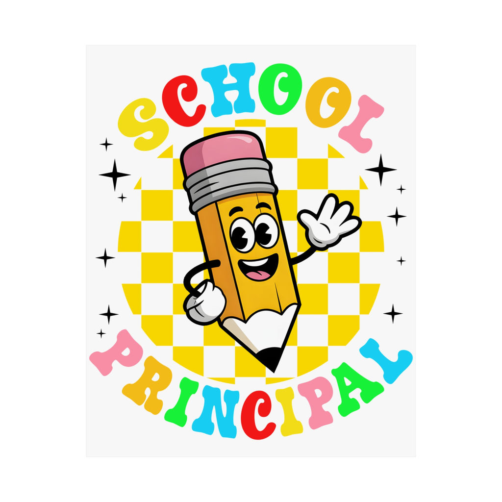 School Principal Poster — Cute Waving Pencil Matte Vertical Print