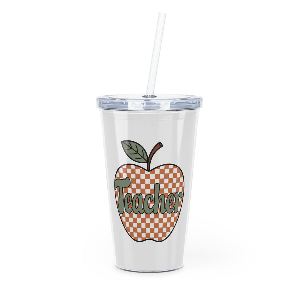 Teacher Checkered Apple Tumbler with Straw