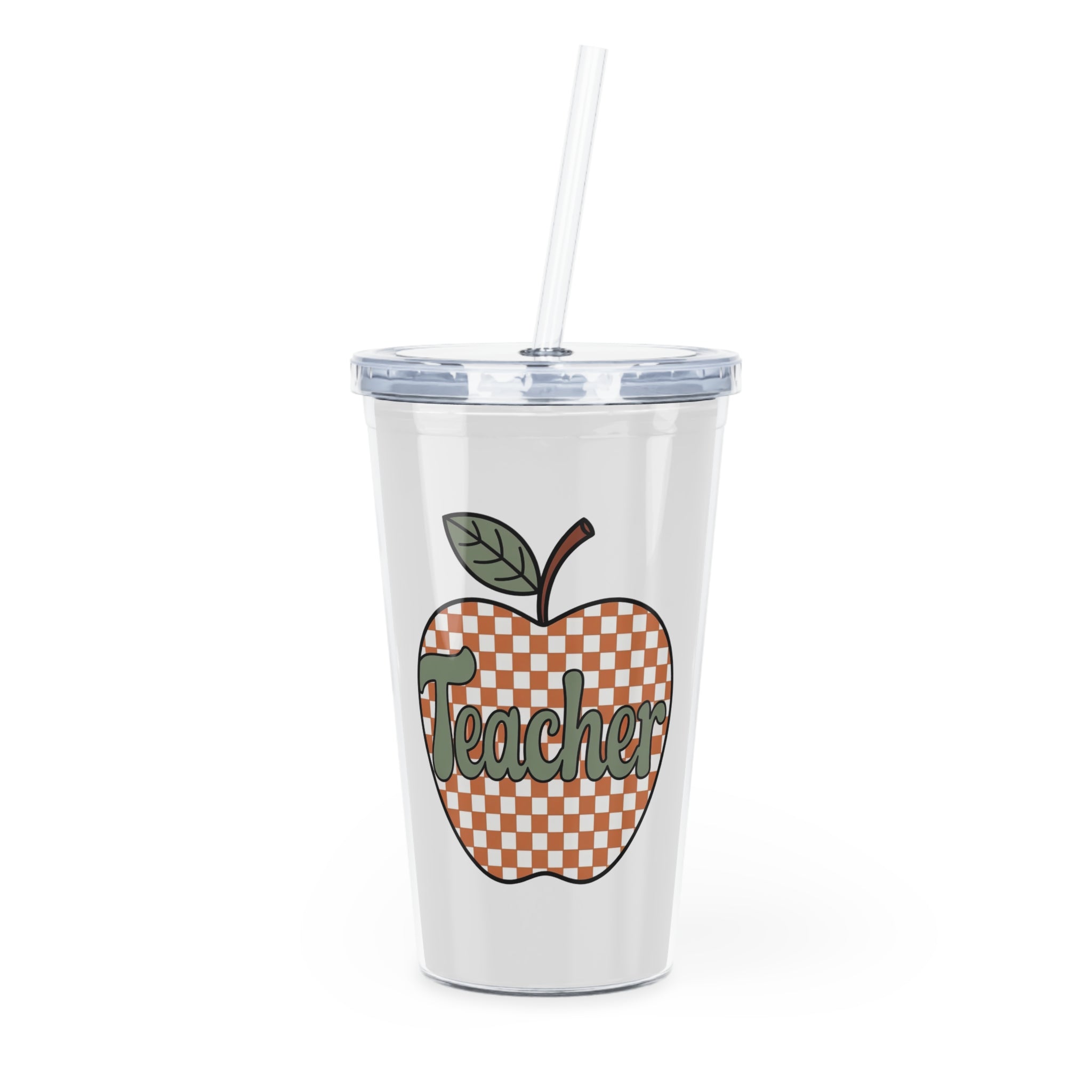 Teacher Checkered Apple Tumbler with Straw