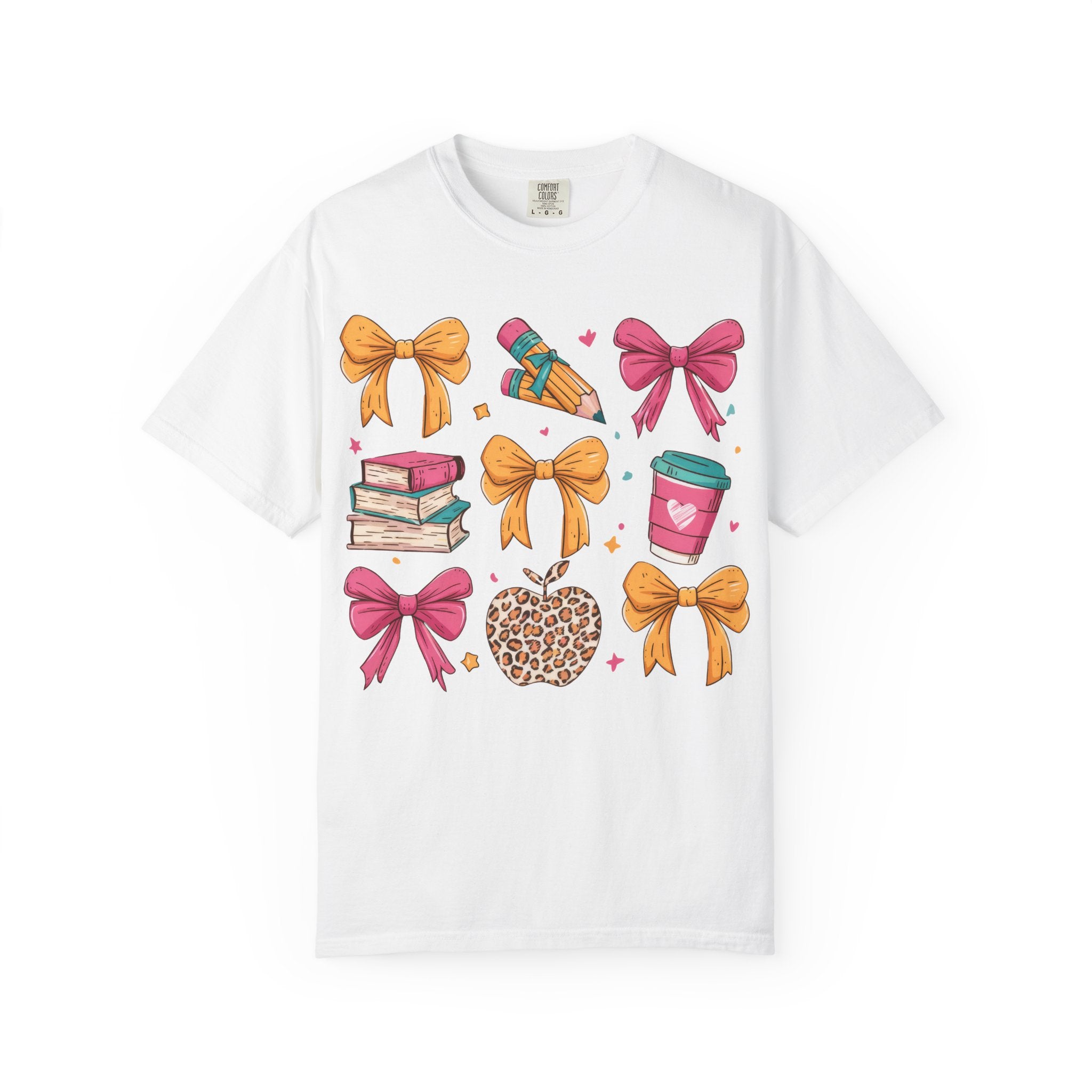 Book Lover Cute Icon Tee — Bows, Coffee & Leopard Apple Graphic T-Shirt