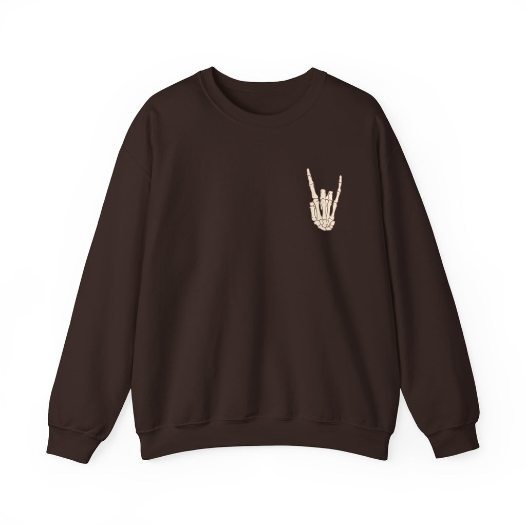 Halloweentown University Crewneck Sweatshirt — Skeleton Hand Rock On Pullover