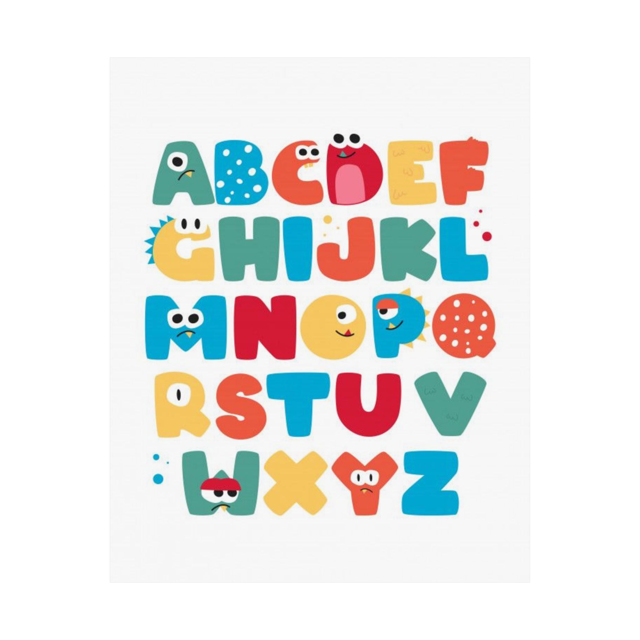 Kids Alphabet Poster — Colorful Monster ABC Matte Vertical Print for Nursery & Classroom