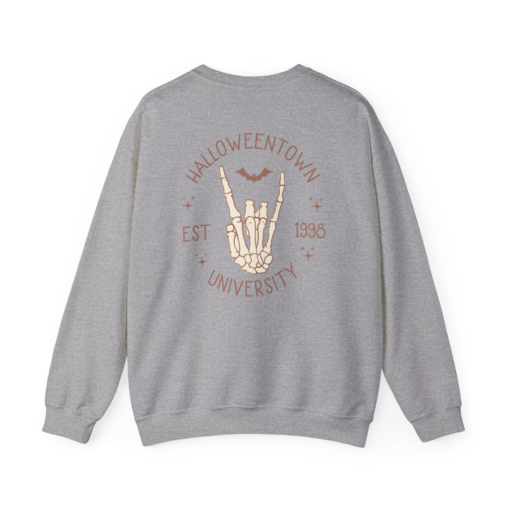 Halloweentown University Crewneck Sweatshirt — Skeleton Hand Rock On Pullover