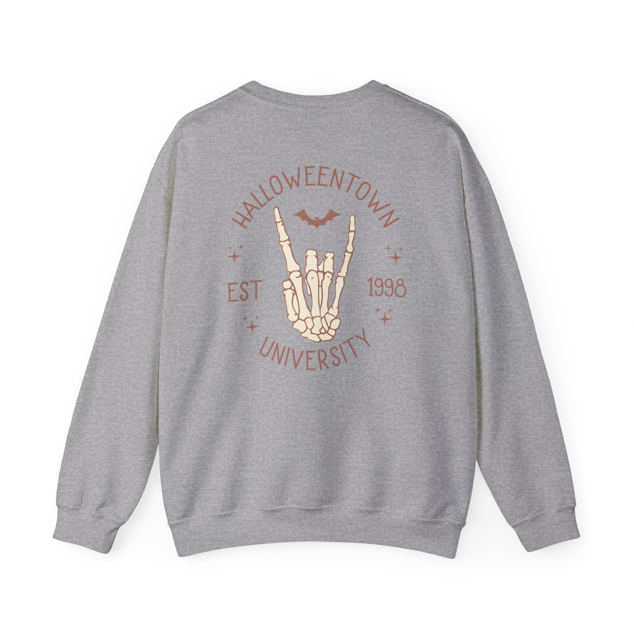 Halloweentown University Crewneck Sweatshirt — Skeleton Hand Rock On Pullover