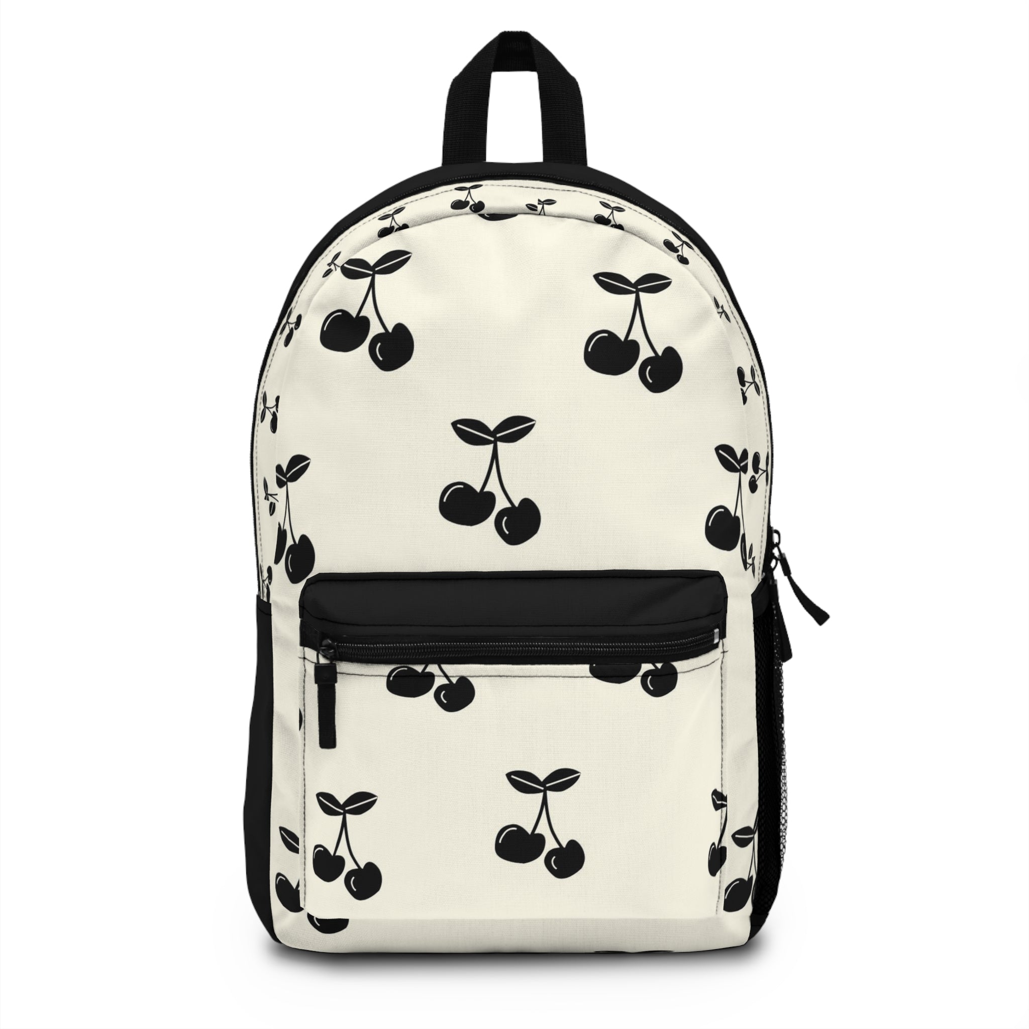 Vintage Black Cherry Pattern Backpack — Cute Retro Fruit Print School Bag