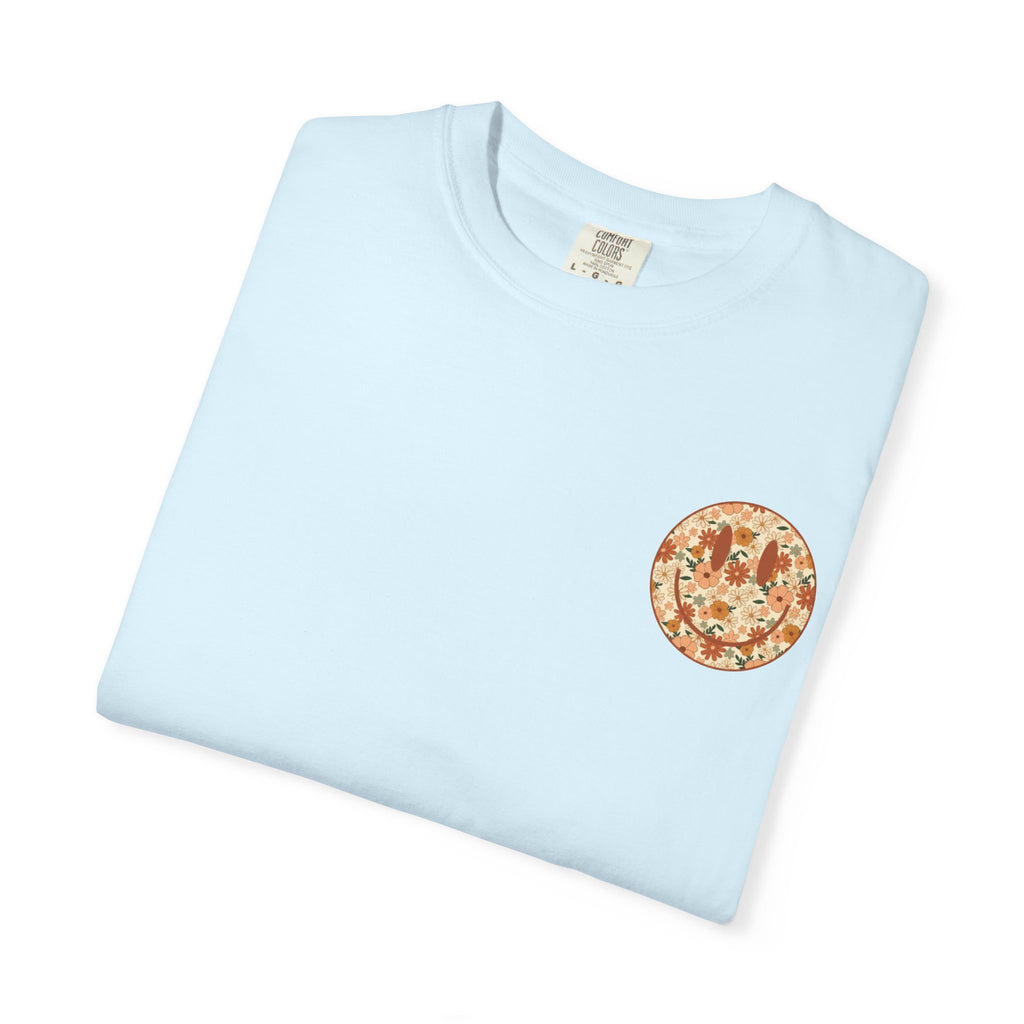 Teacher Assistant Floral Smiley T-Shirt | Retro Typography, Fall Colors