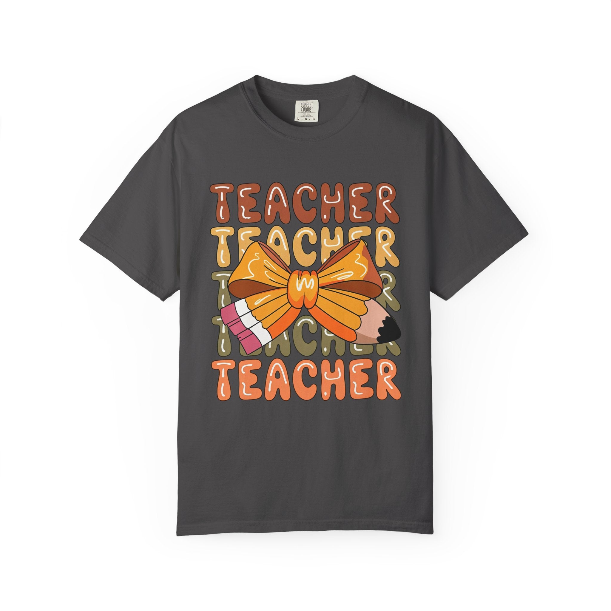 Teacher Bow Graphic T-Shirt — Cute Pencil & Ribbon Teacher Shirt for Educators