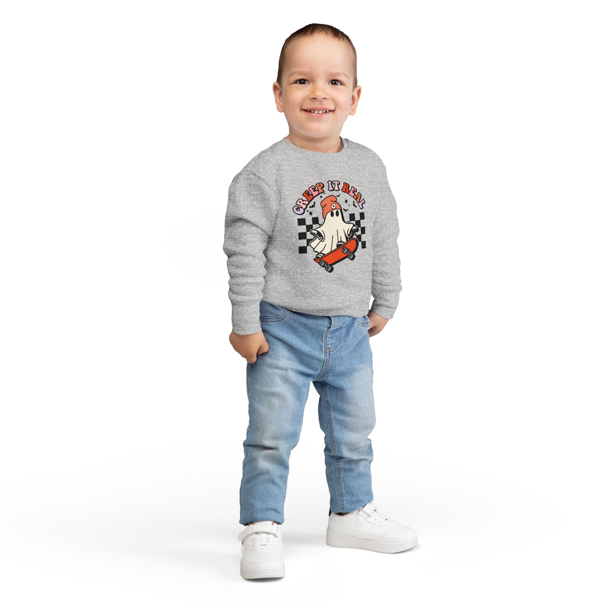 Toddler Sweatshirt — "Creep It Real" Skate Ghost Graphic Kids Pullover