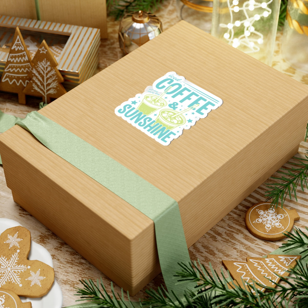 Iced Coffee & Sunshine Kiss-Cut Sticker — Summer Vibes Laptop Decal
