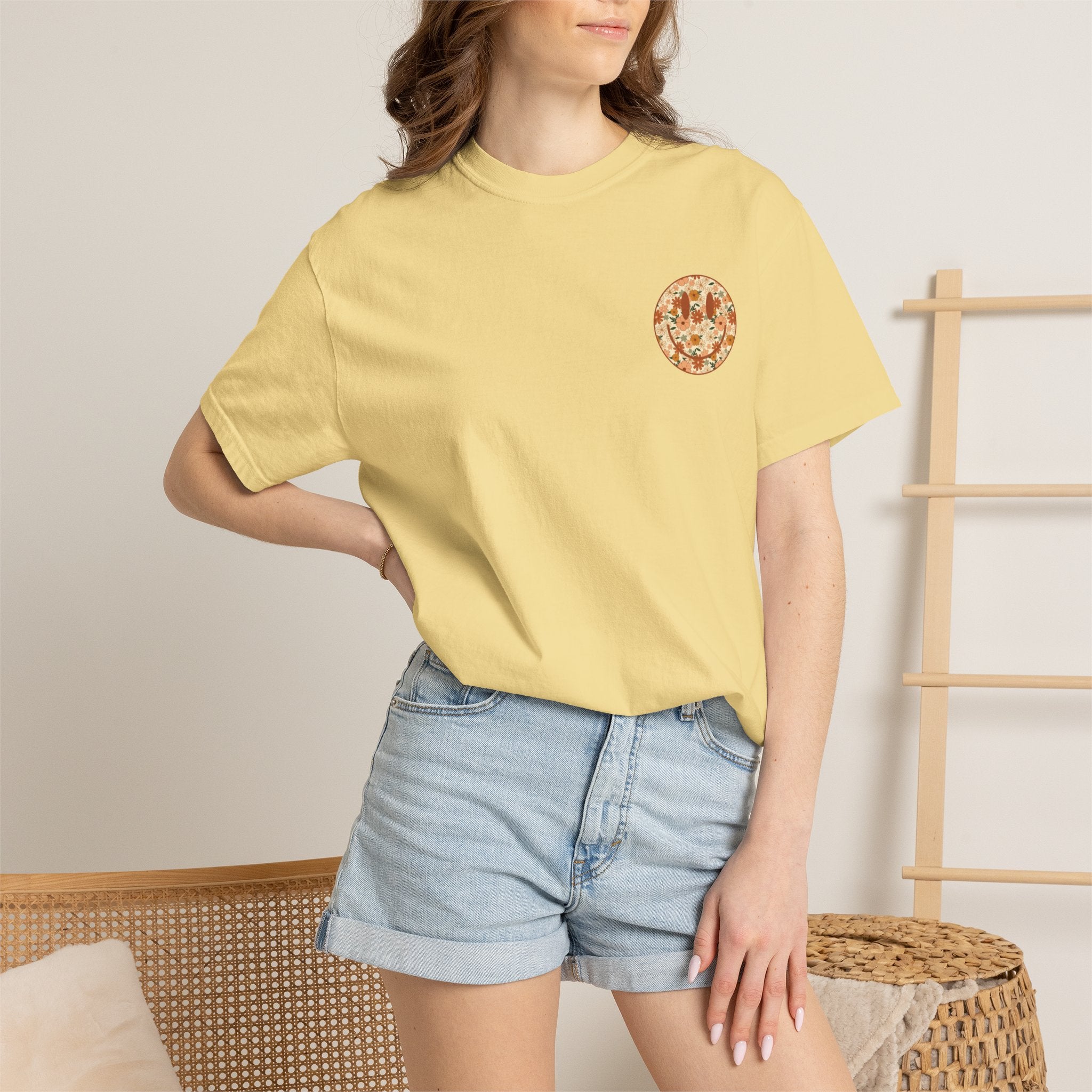 Teacher Assistant Floral Smiley T-Shirt | Retro Typography, Fall Colors