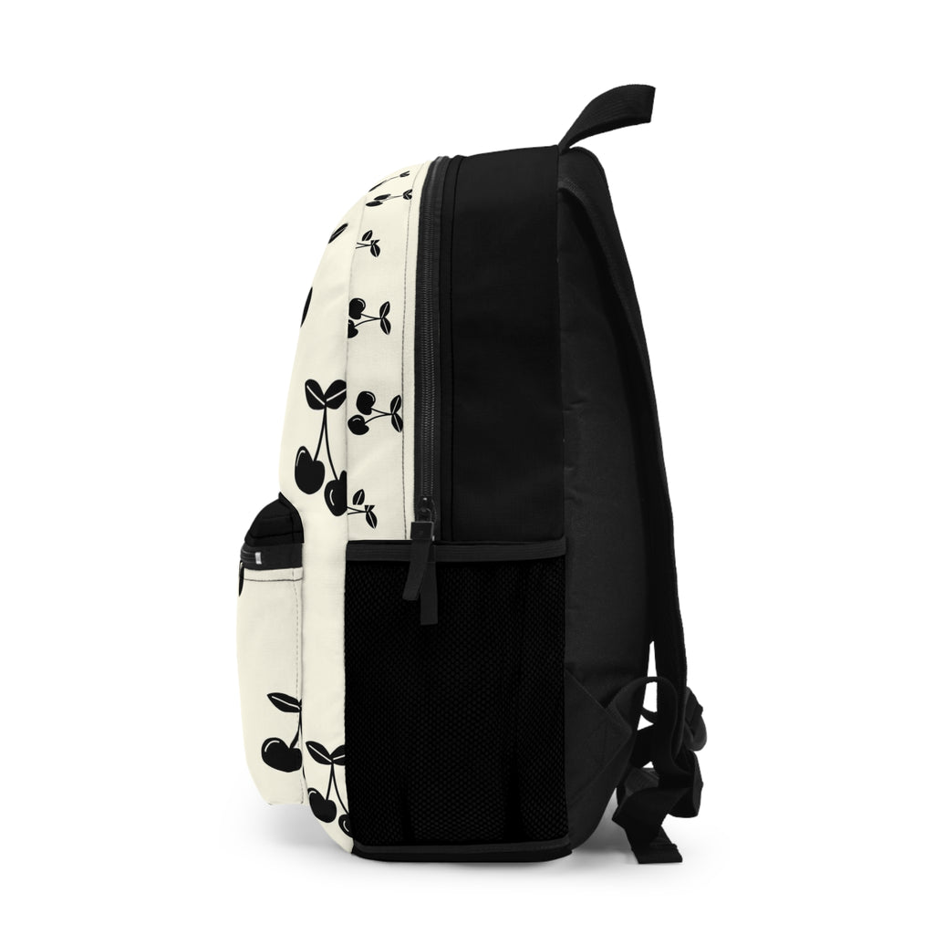 Vintage Black Cherry Pattern Backpack — Cute Retro Fruit Print School Bag