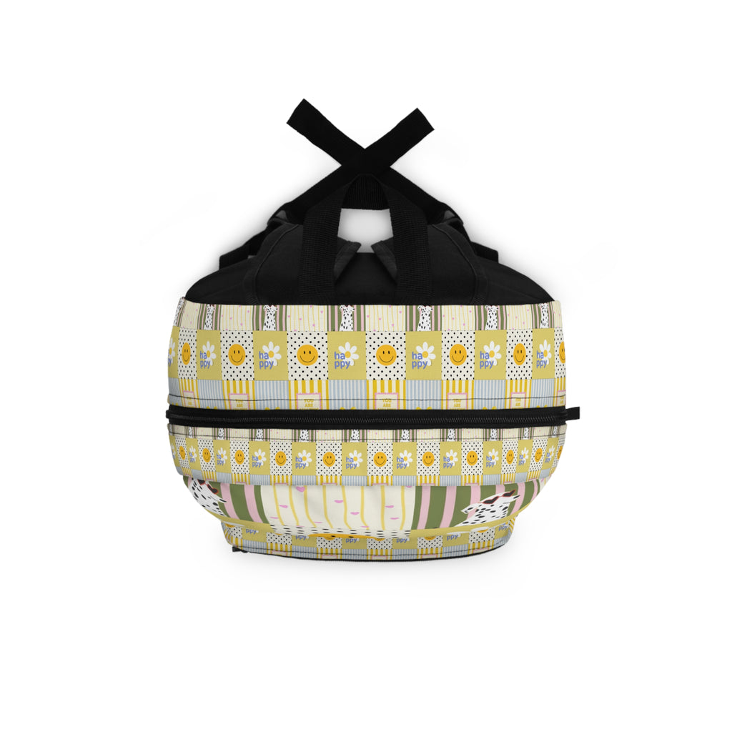 Happy Patchwork Backpack — Smiley Daisy Print School & Travel Bag
