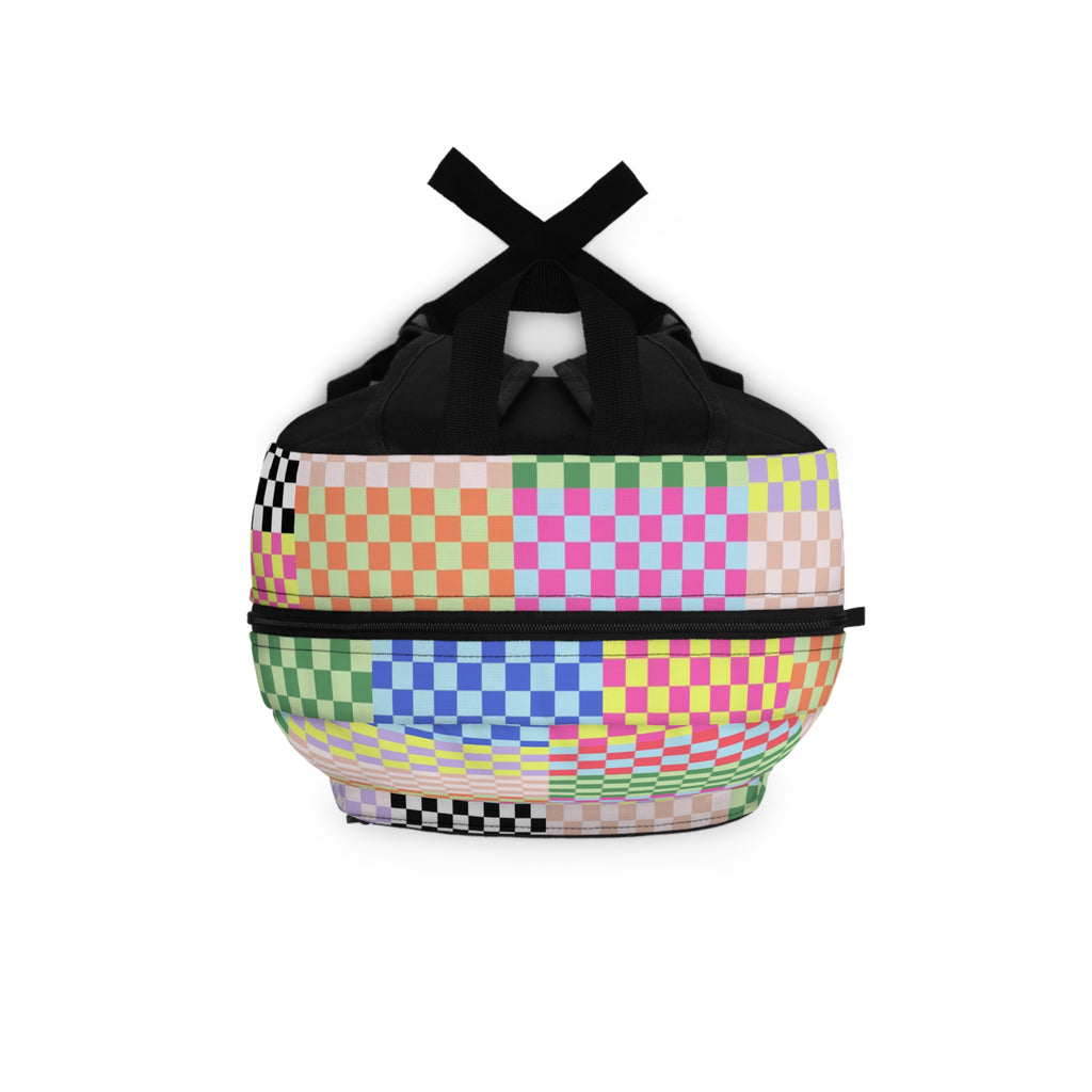Checkerboard Patchwork Backpack — Pastel Rainbow Skate-Style School Bag