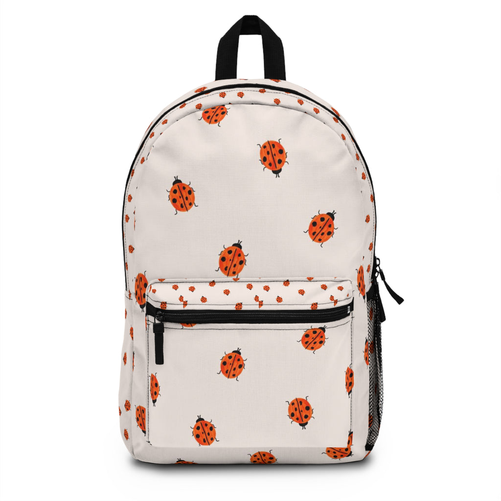 Ladybug Pattern Backpack — Cute White & Orange Bug Print School Bag