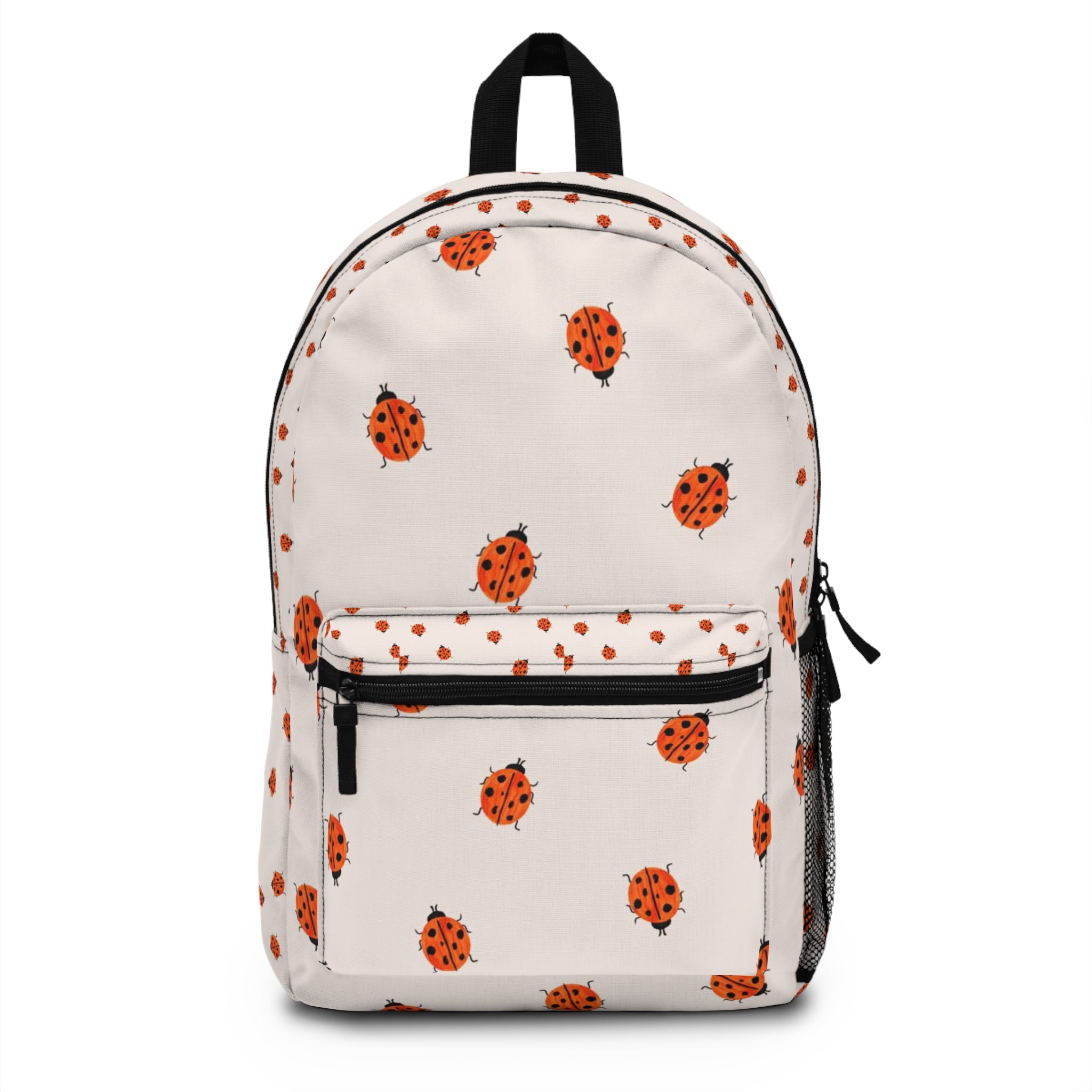 Ladybug Pattern Backpack — Cute White & Orange Bug Print School Bag