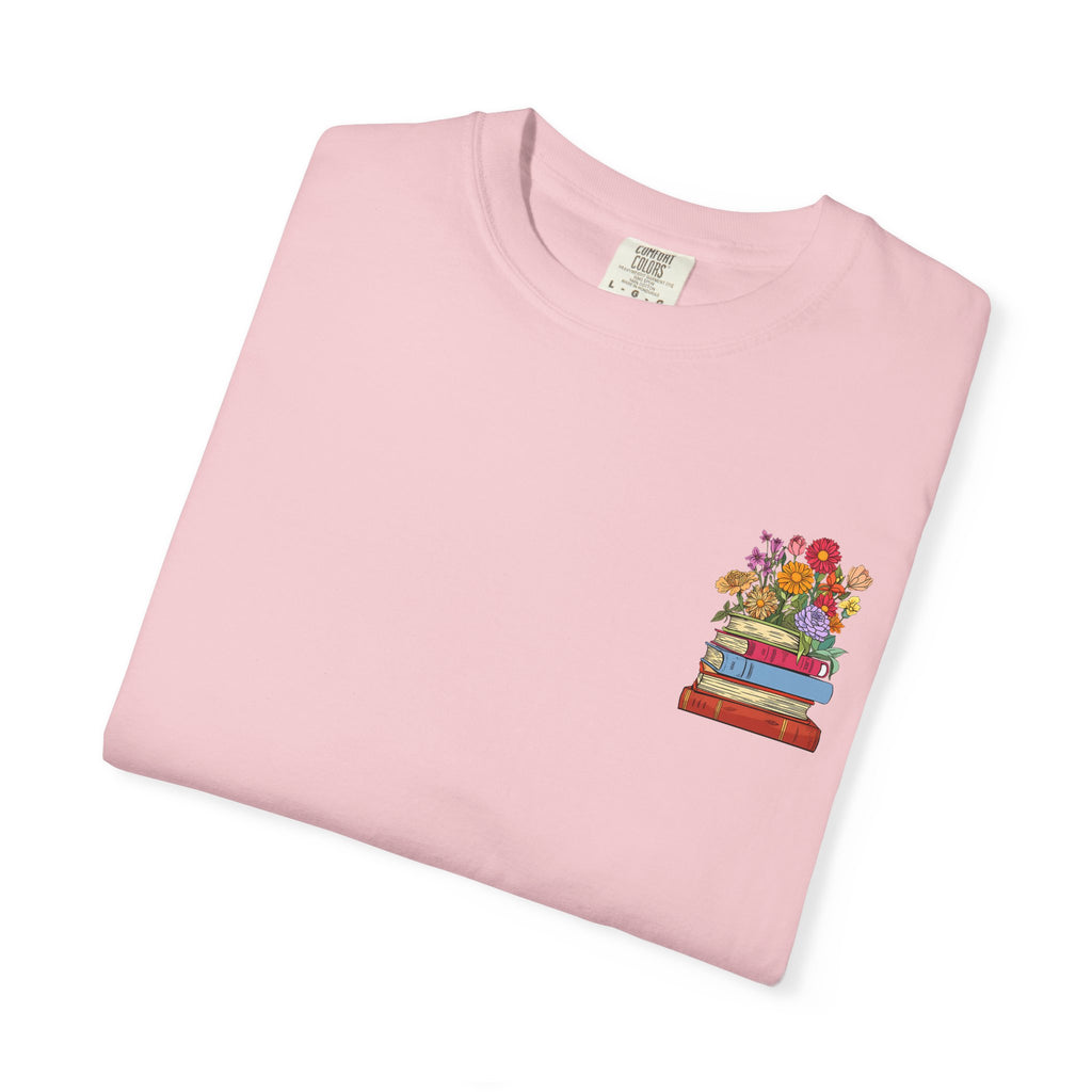 Reading Cozy T-Shirt — Floral Stack of Books Design
