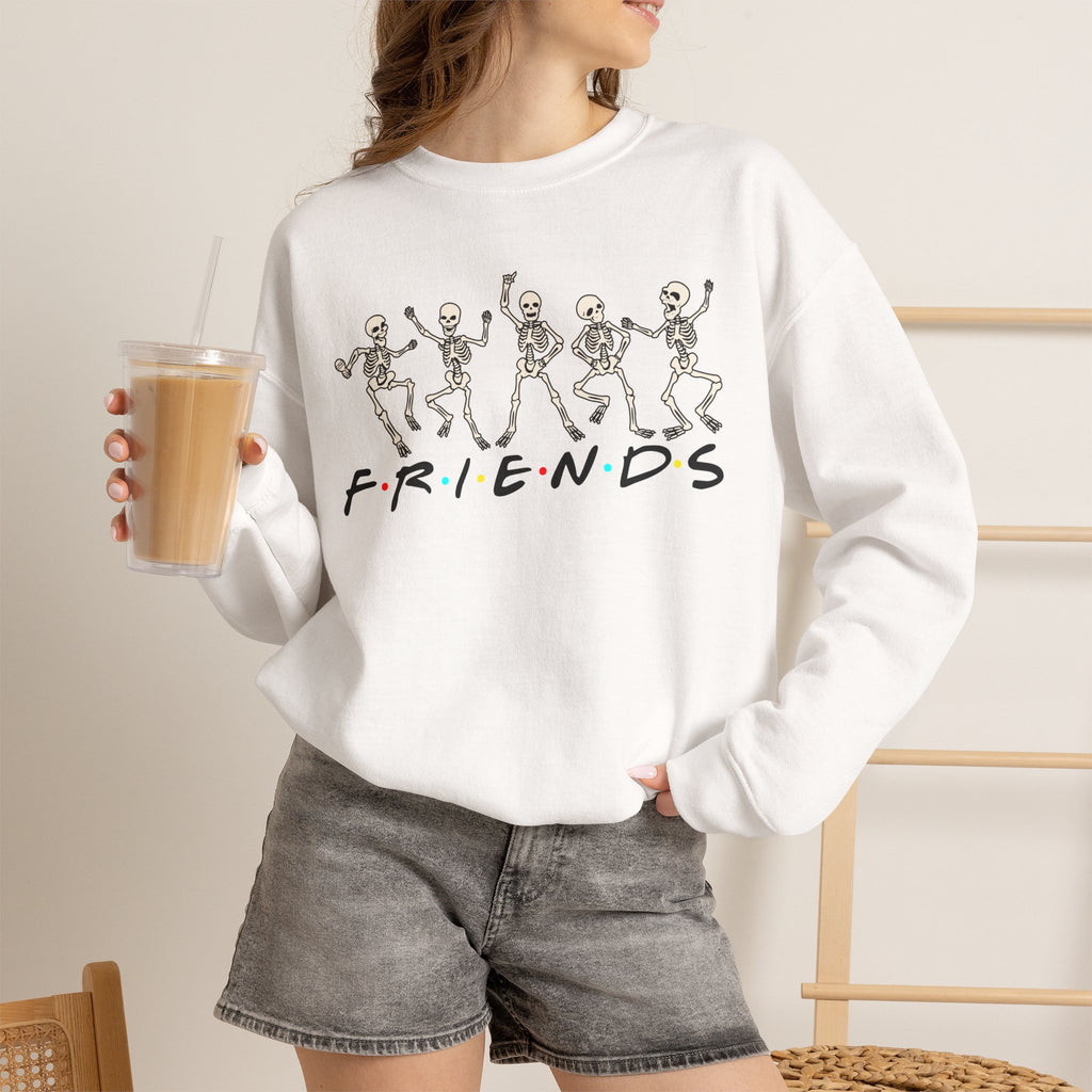 Friends Skeletons Crewneck Sweatshirt — Dancing Skeletons "FRIENDS" Graphic