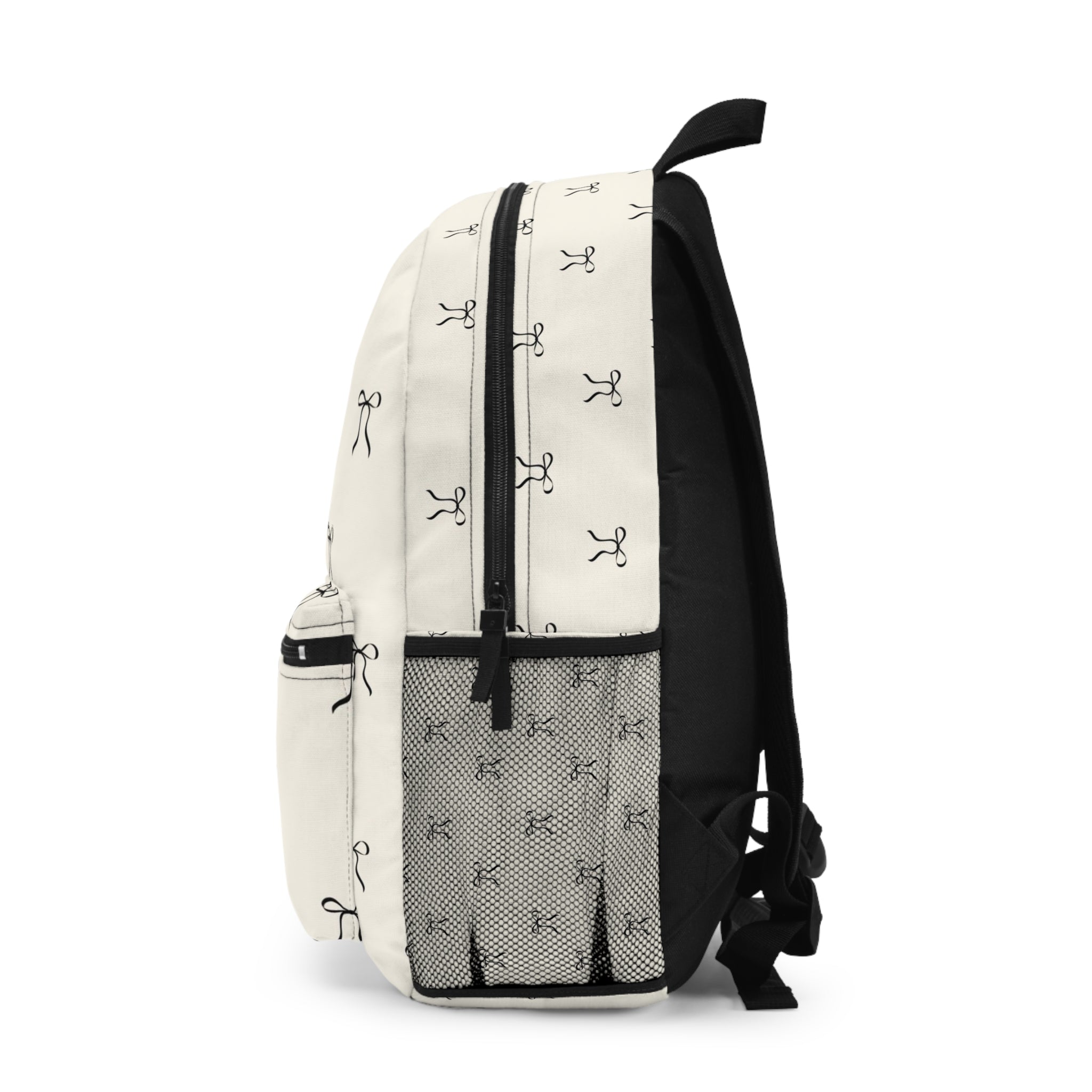 Minimal Bow Pattern Backpack — Cream Monogram Canvas School & Everyday Bag