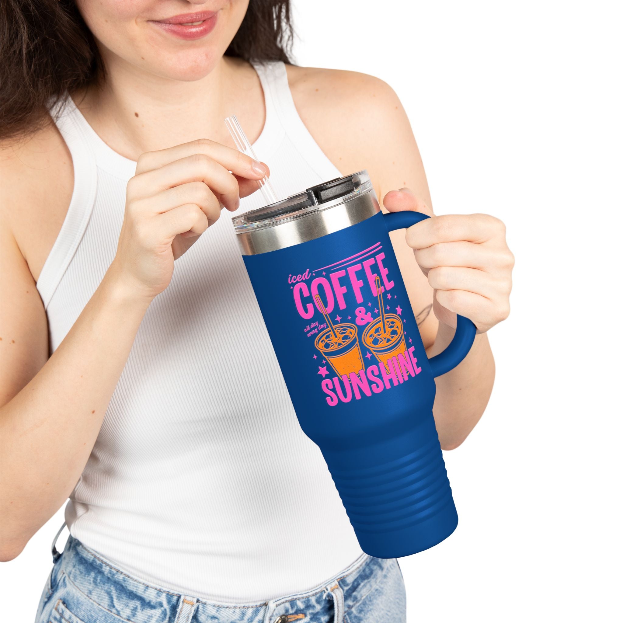 40oz Insulated Travel Mug - "Coffee & Sunshine" Tropical Iced Latte Tumbler