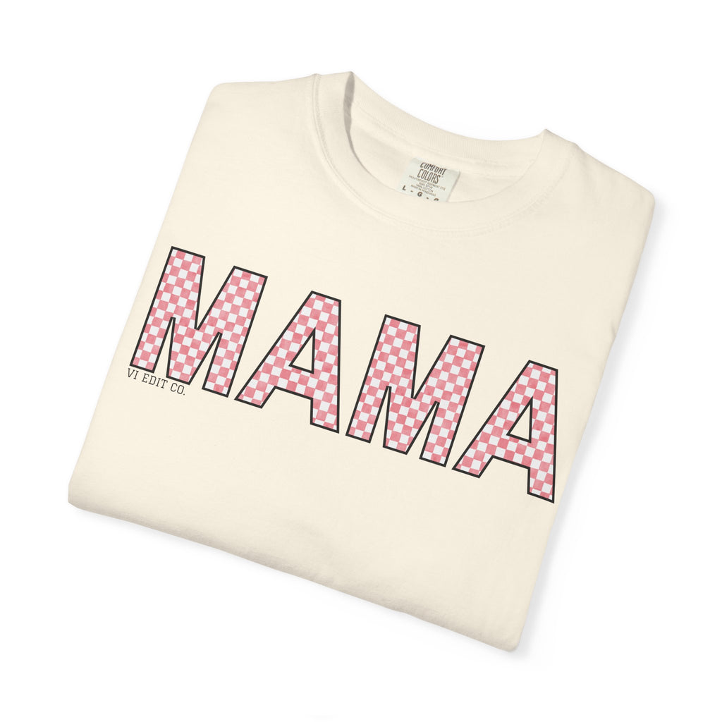 Mama Checkered Letters T-Shirt | Pink Plaid Typography Tee