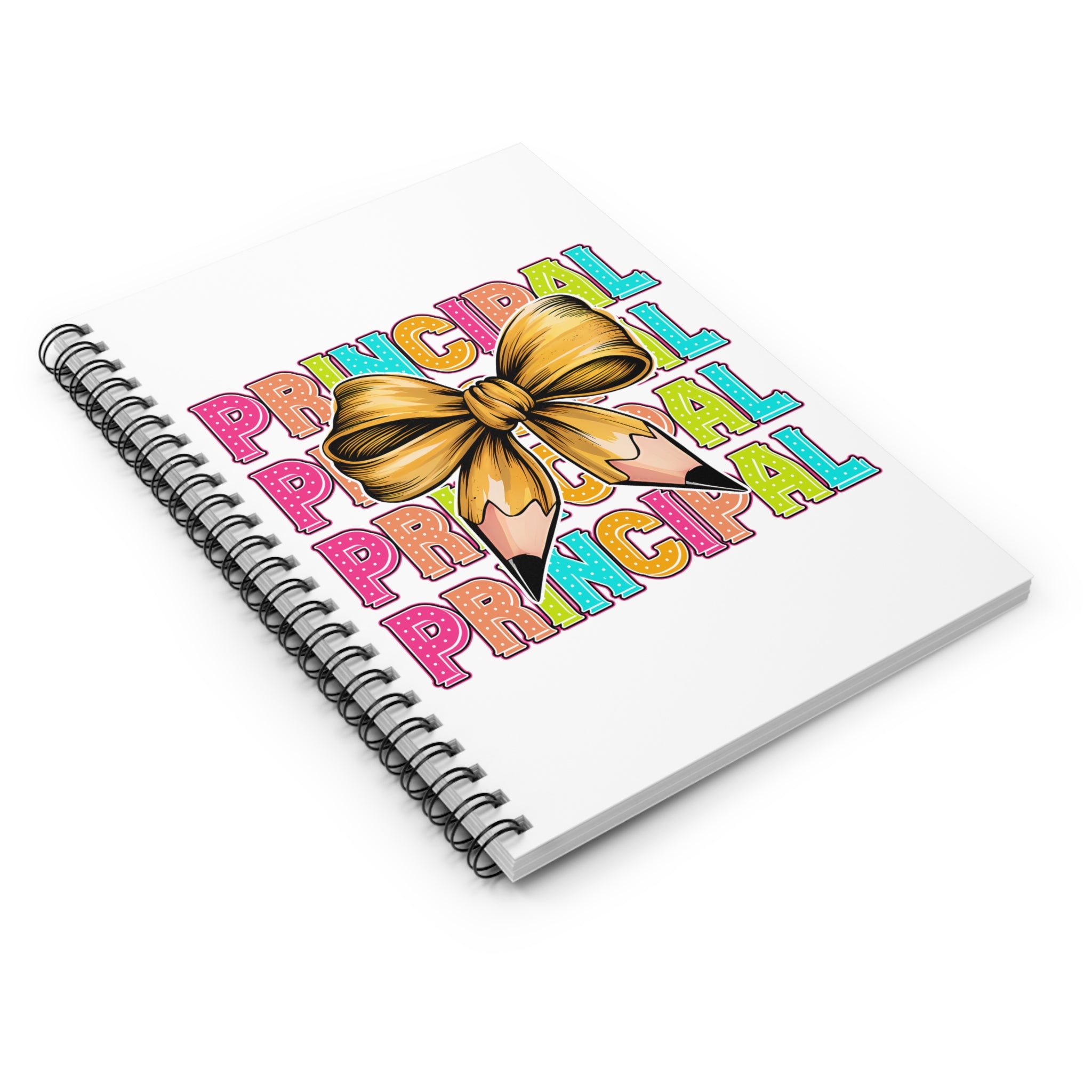 Principal Notebook — Colorful School Leader Spiral Journal with Gold Bow