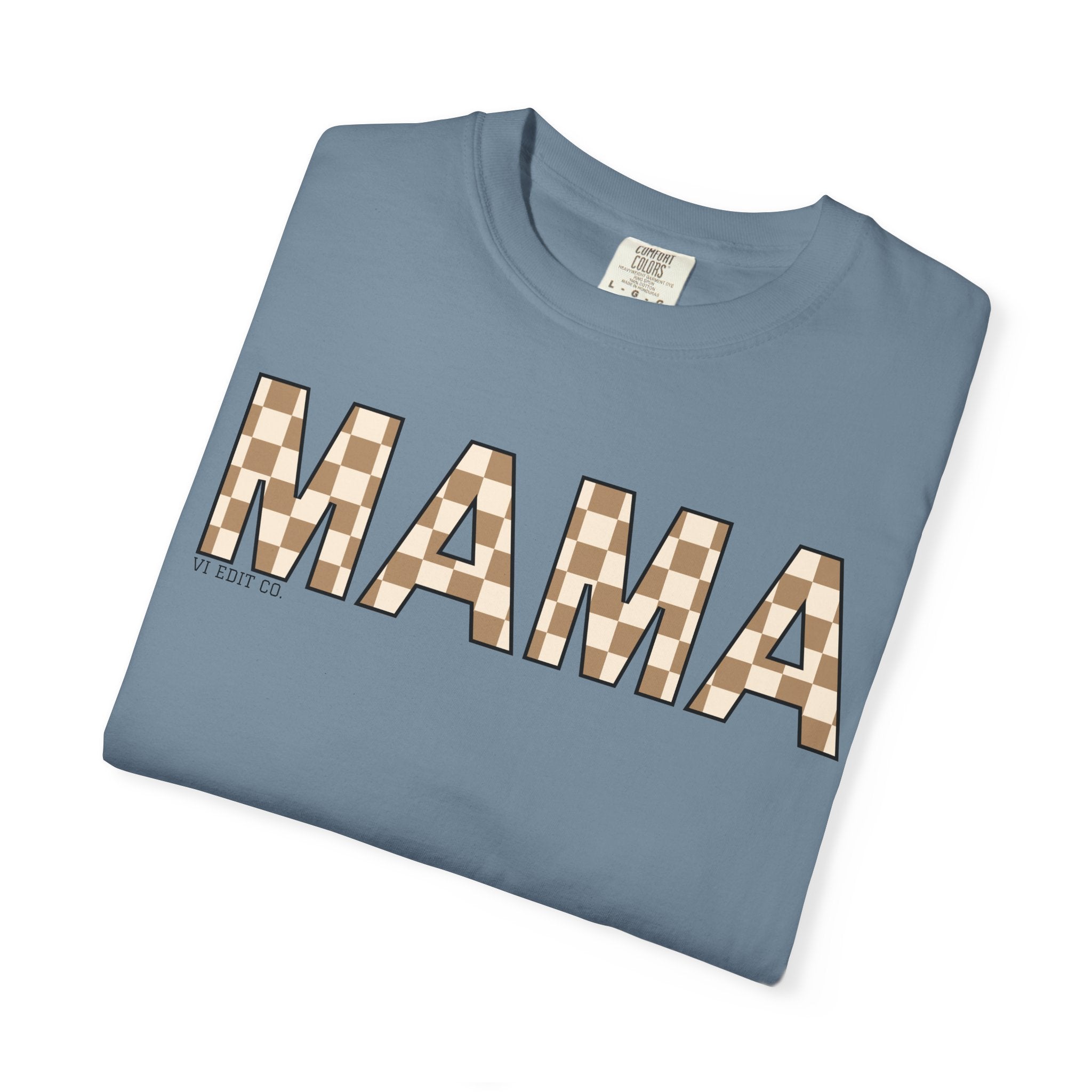 Mama Checkerboard T-Shirt | Mom Typography Tee, Neutral Plaid Letters