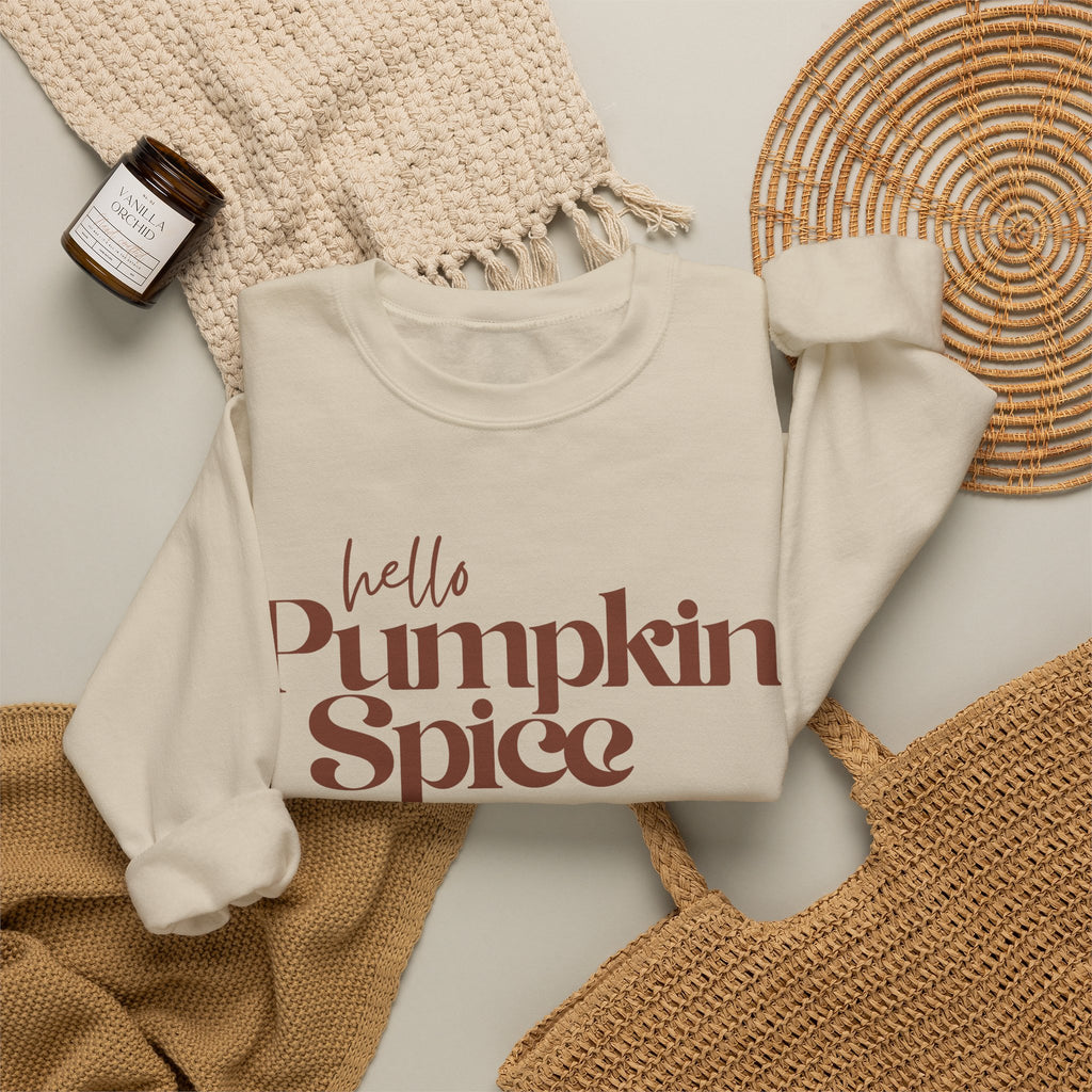 Hello Pumpkin Spice Sweatshirt — Cozy Fall Crewneck for Pumpkin Lovers