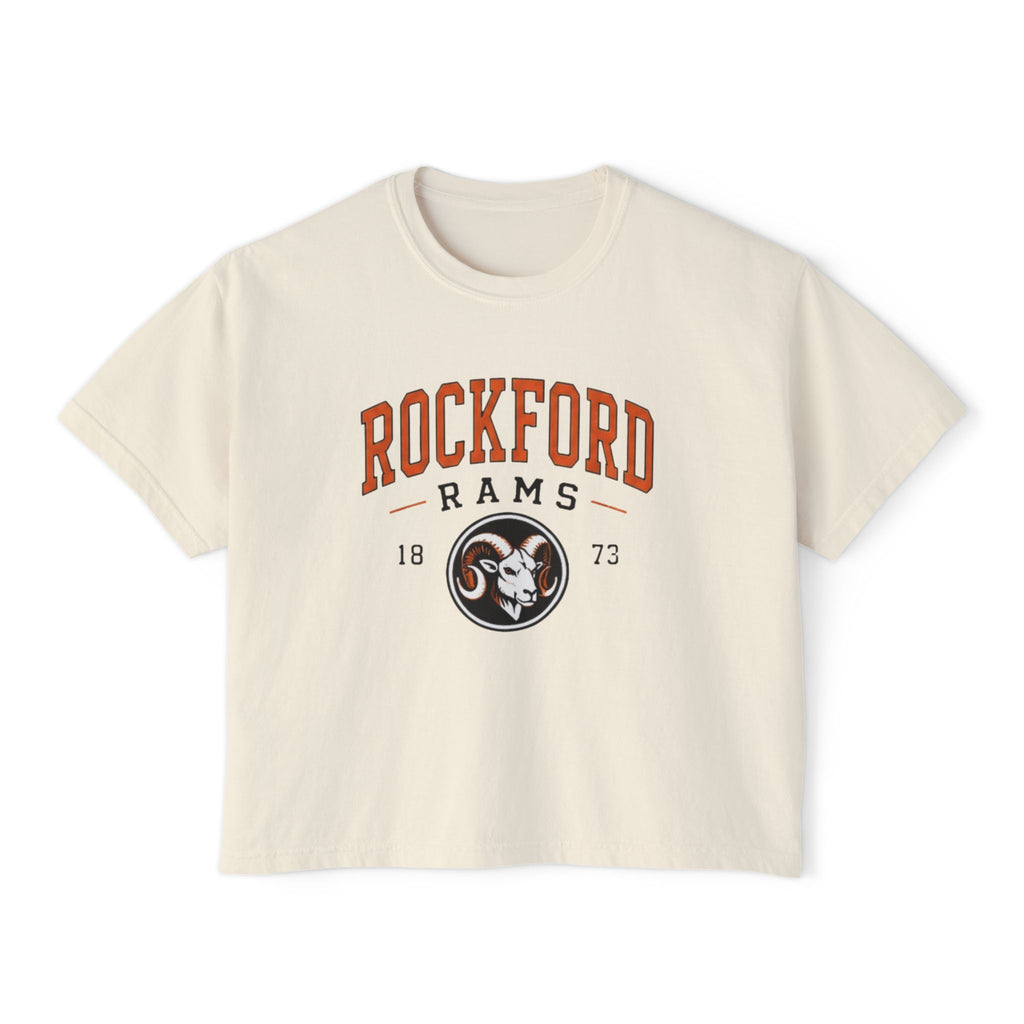 Rockford Rams Cropped Boxy Tee — Vintage Collegiate Logo Shirt