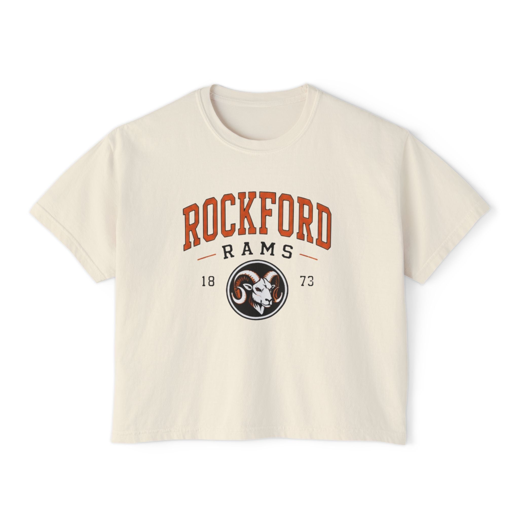 Rockford Rams Cropped Boxy Tee — Vintage Collegiate Logo Shirt
