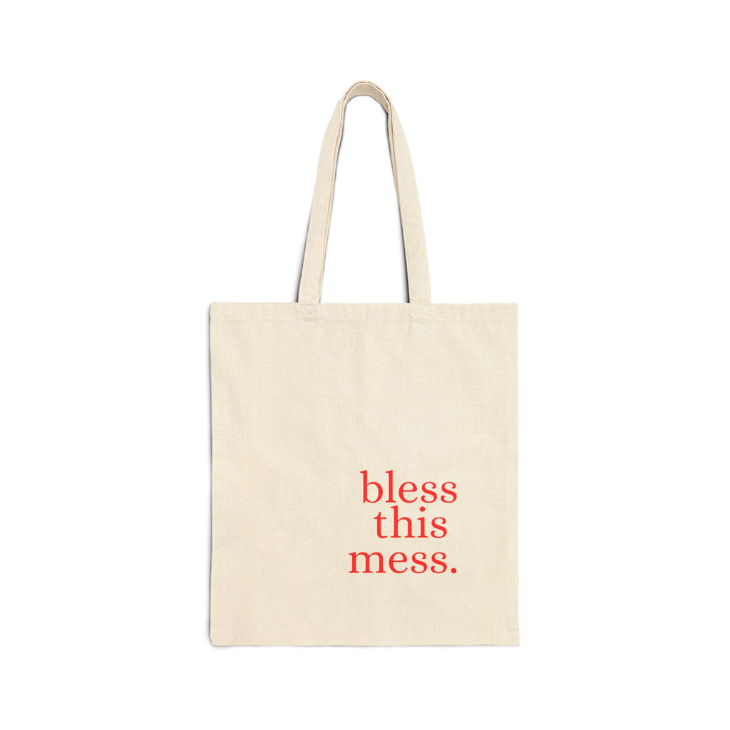 Tote Bag - "Bless This Mess." Cotton Canvas Grocery & Everyday Shopper