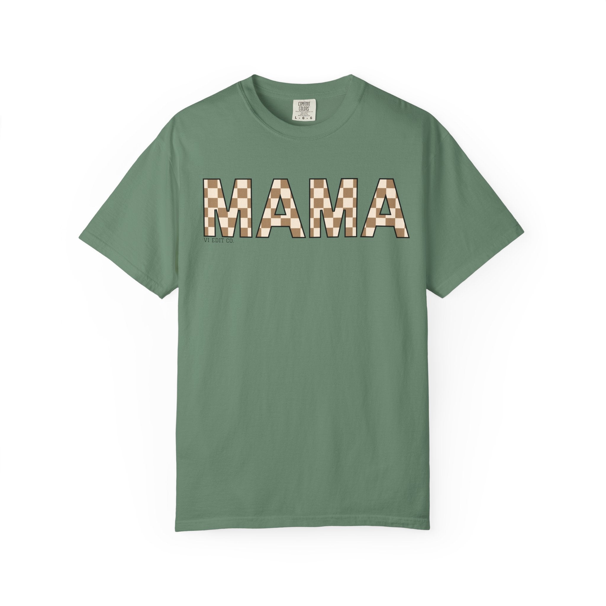 Mama Checkerboard T-Shirt | Mom Typography Tee, Neutral Plaid Letters