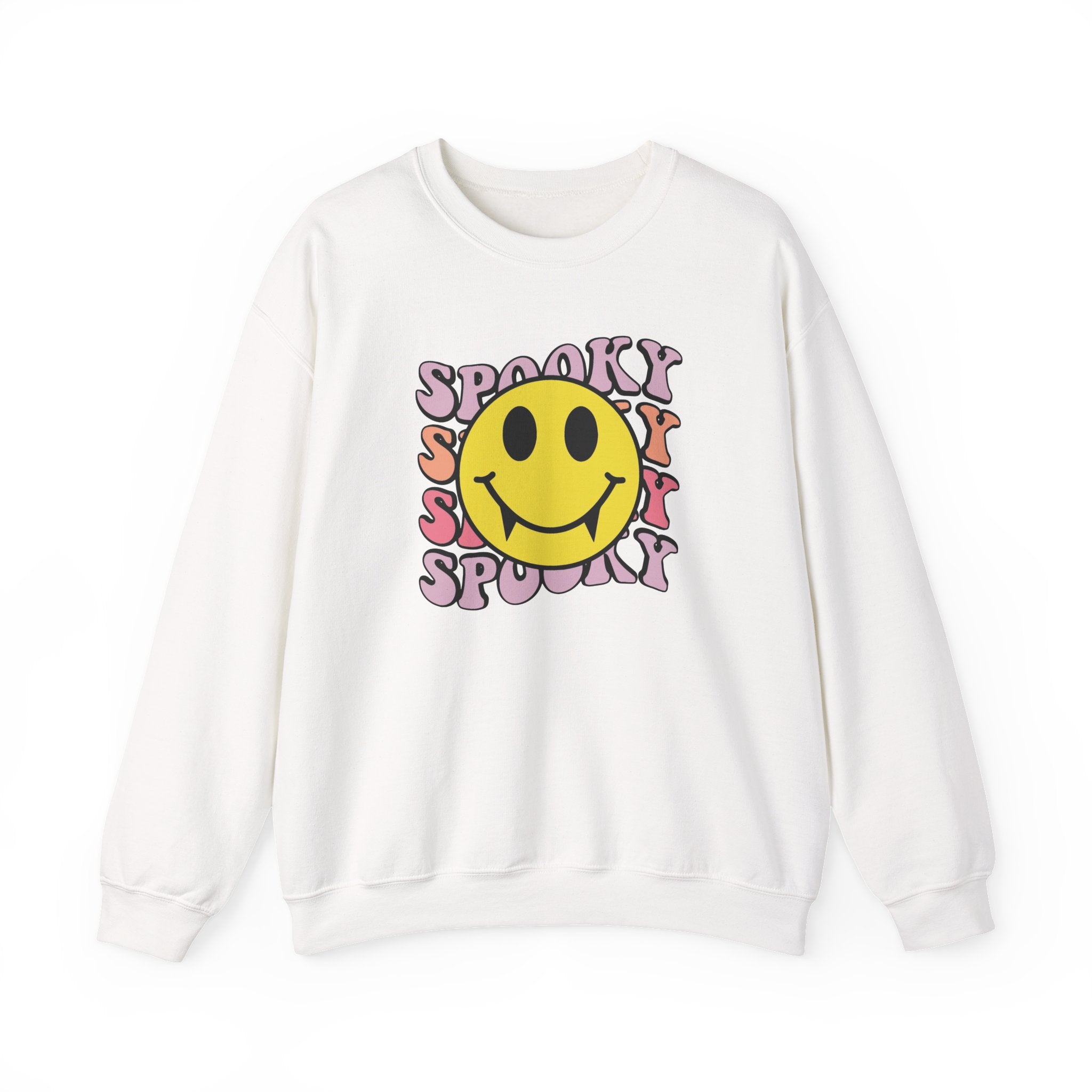 Spooky Smiley Crewneck Sweatshirt — Retro Halloween Graphic