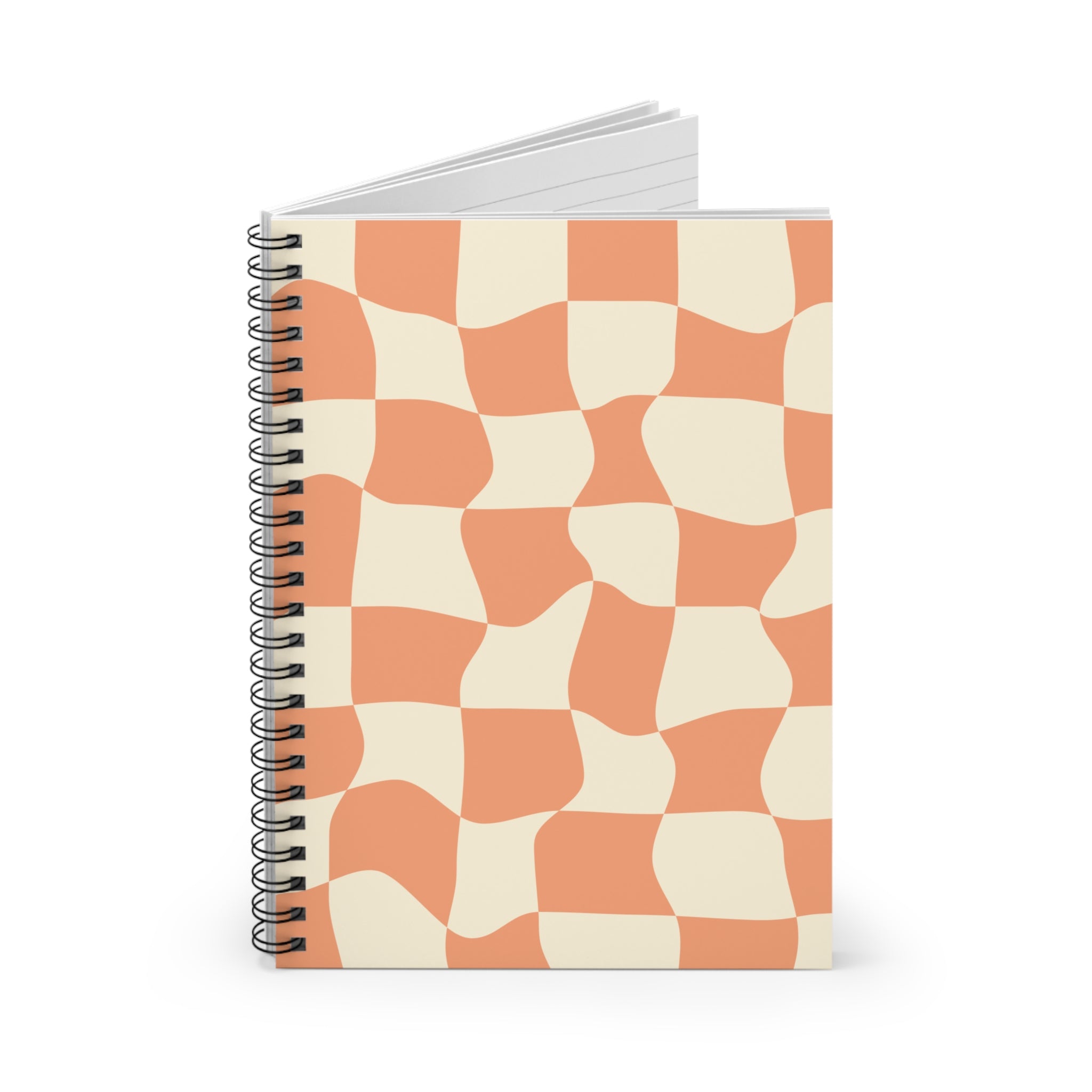 Retro Peach Checker Spiral Notebook — Ruled Lined Journal for Notes & School