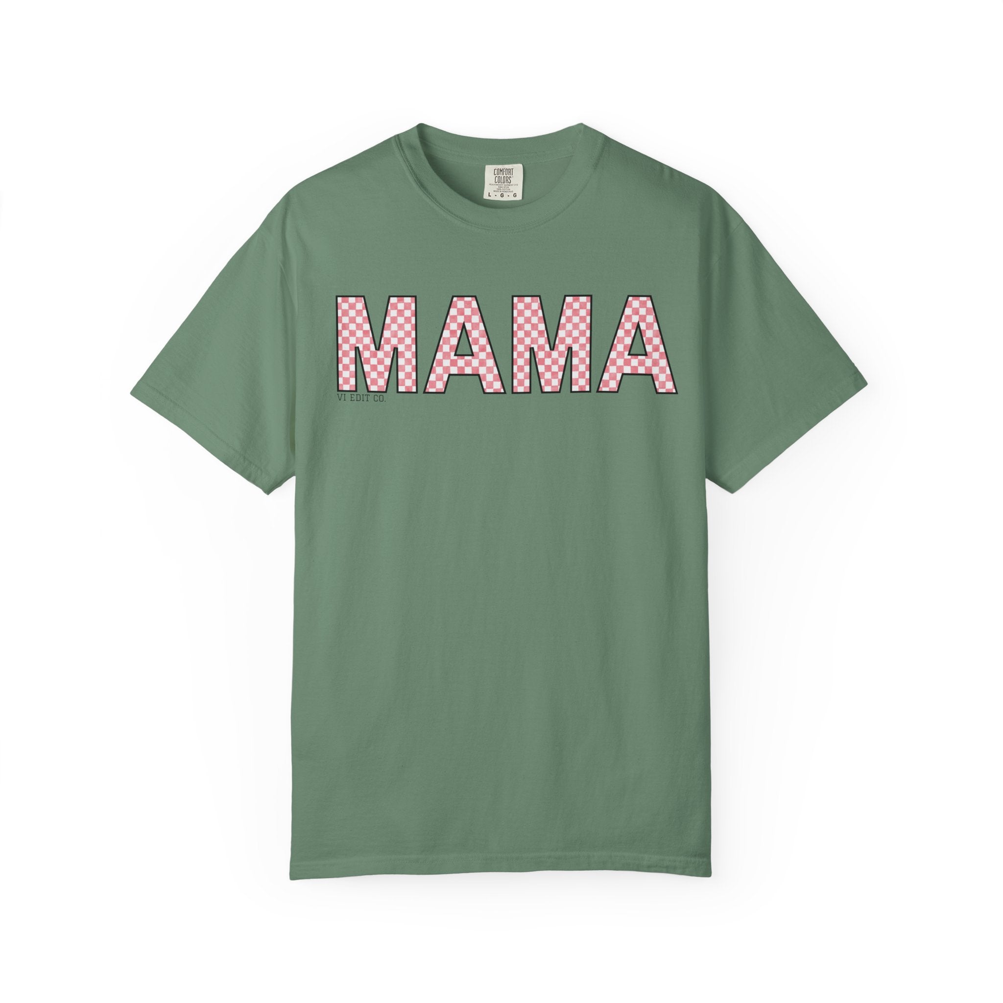 Mama Checkered Letters T-Shirt | Pink Plaid Typography Tee