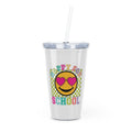 Happy for School Plastic Tumbler with Straw — Back-to-School Emoji Drink Cup