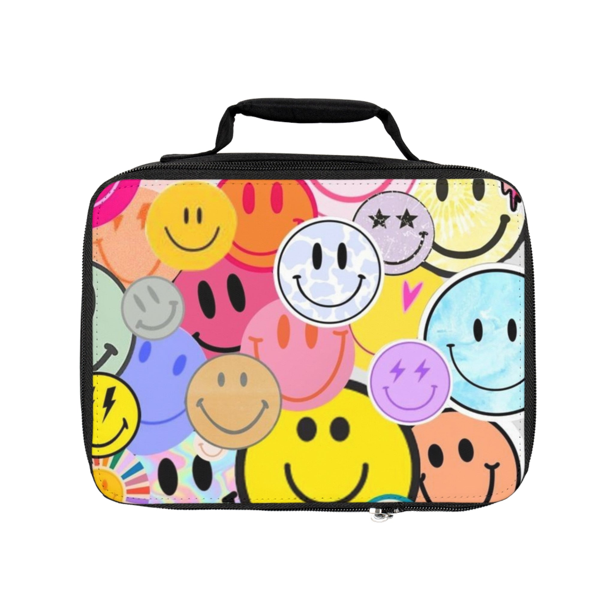Smiley Face Pattern Lunch Bag — Colorful Retro Happy Faces Insulated Tote