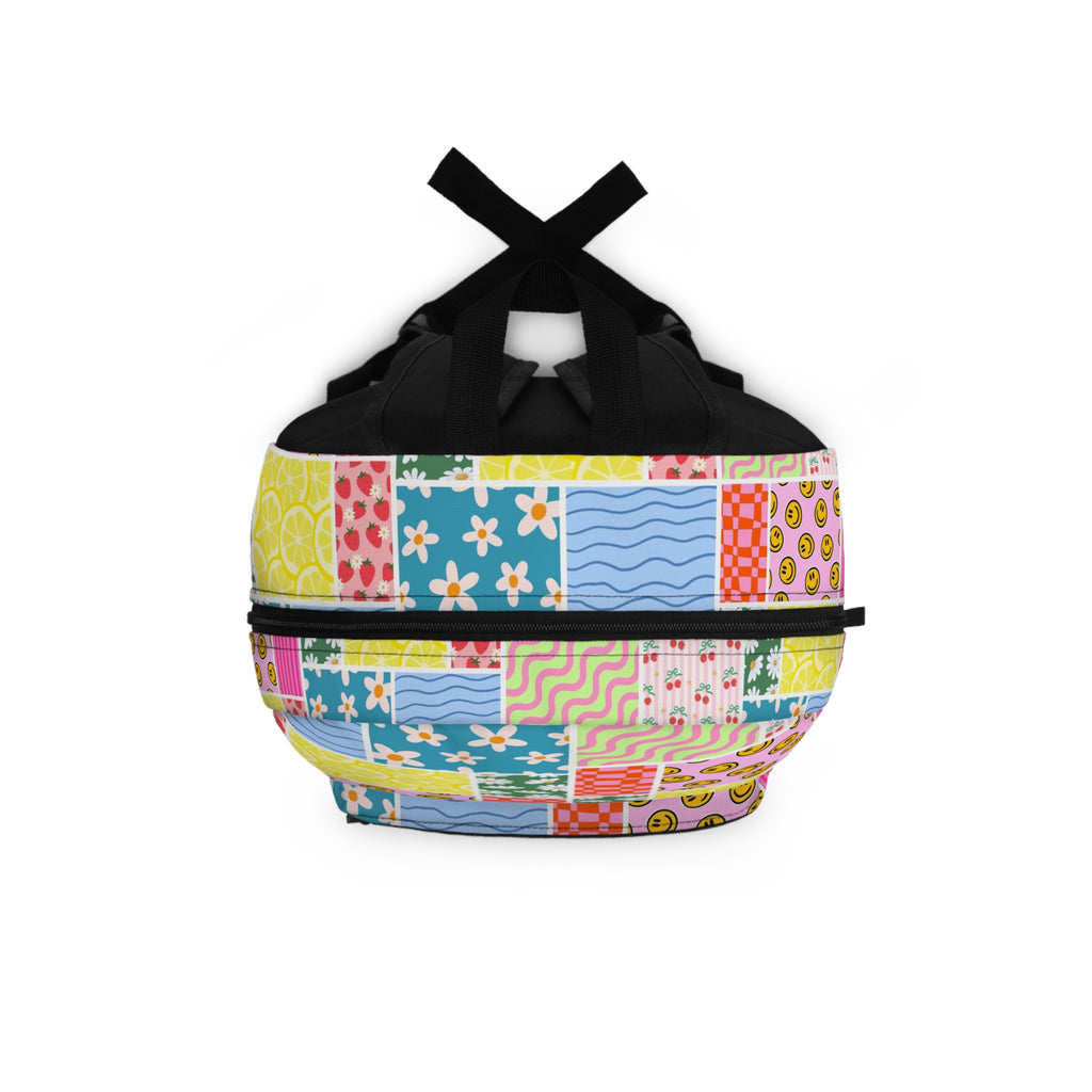 Patchwork Smiley Lemon Backpack — Cute Colorful Kids School Bag