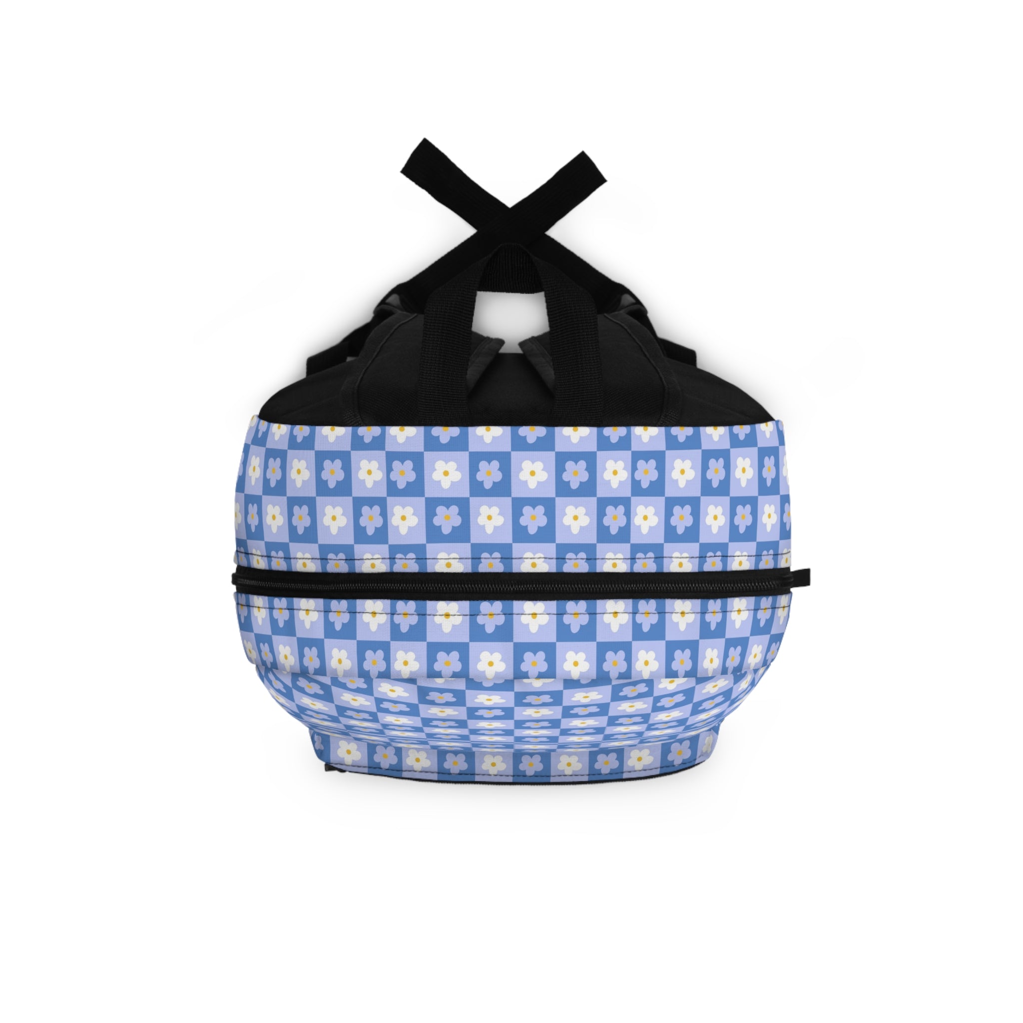 Floral Checkerboard Backpack — Blue Daisy Pattern School & Casual Bag